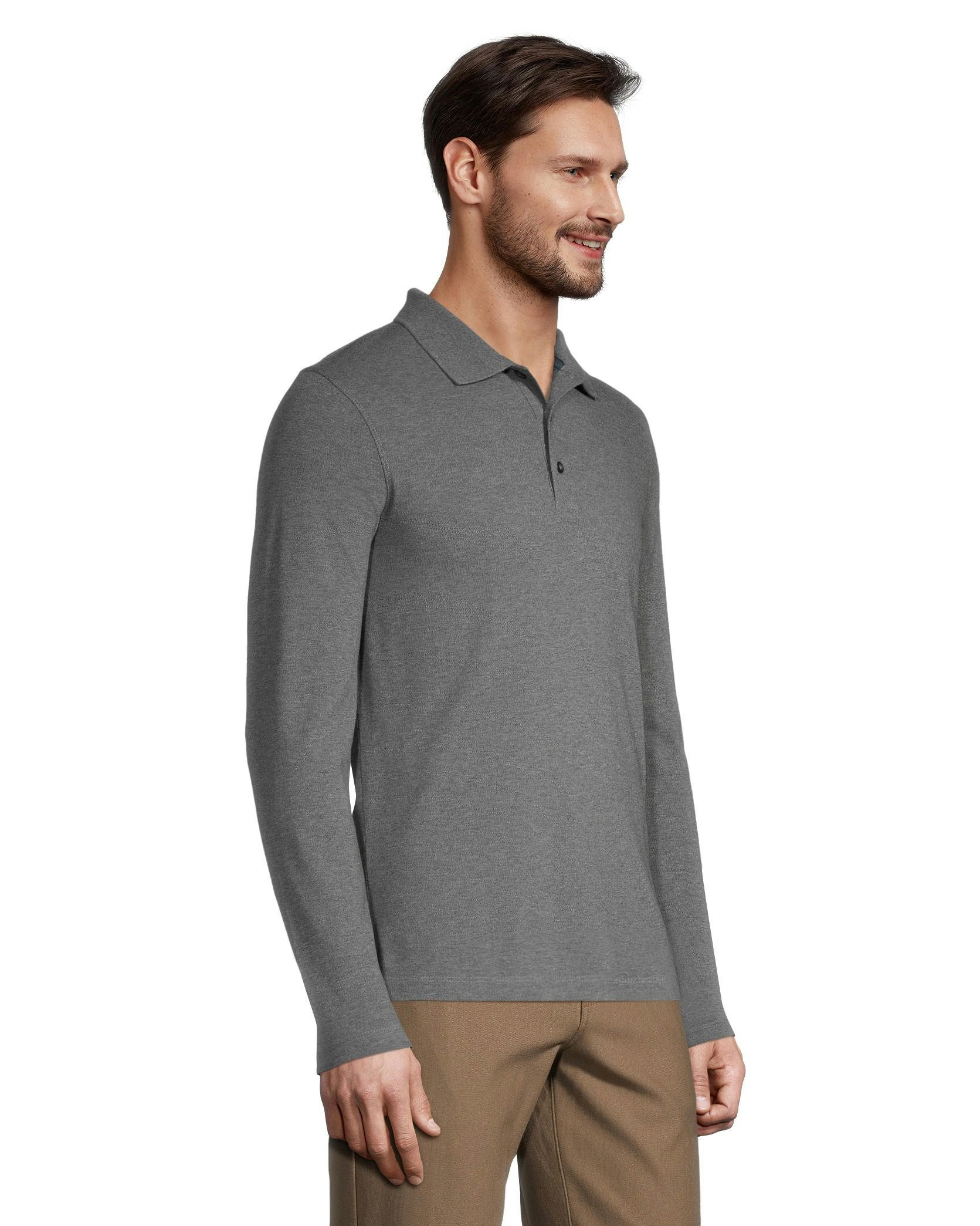 Denver Hayes Men's 50 Wash Long Sleeve Modern Fit Stretch Pique Polo Shirt