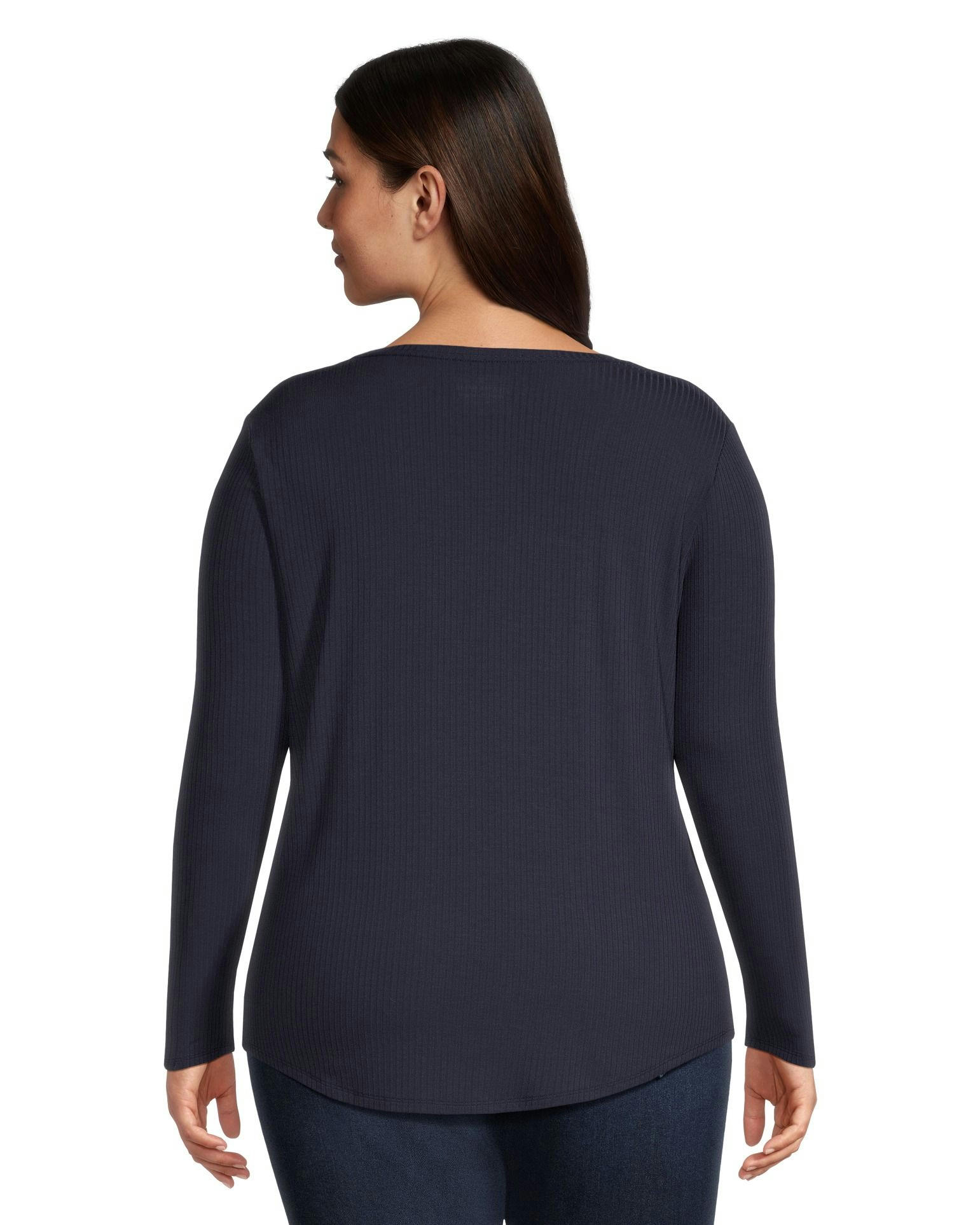 Denver Hayes Women's Relaxed Fit Long Sleeve Scoop Neck Ribbed T Shirt