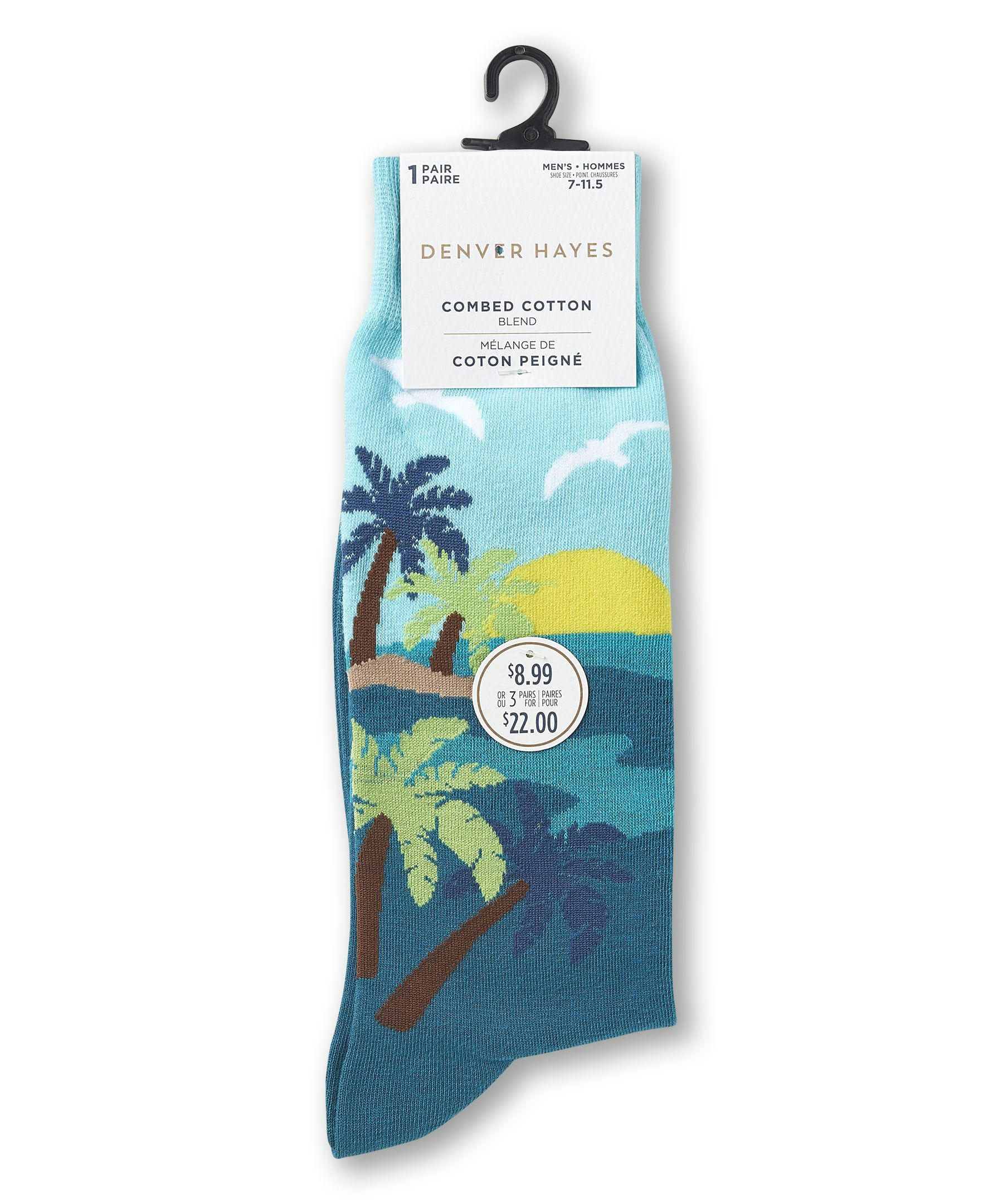 Denver Hayes Men's FRESHTECH® Tropical Pattern Casual Crew Socks