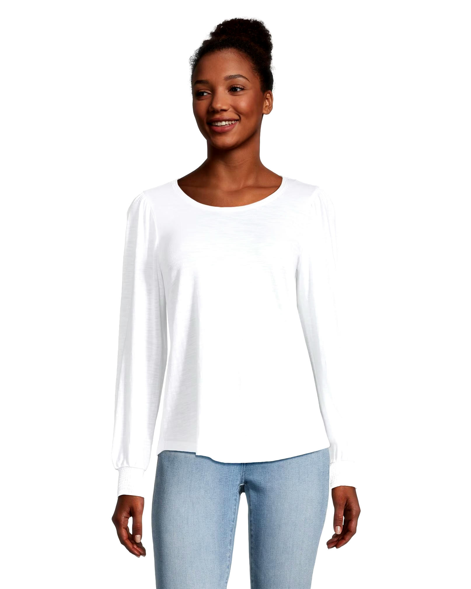 Denver Hayes Women's Semi Fitted Long Sleeve Gathered T Shirt