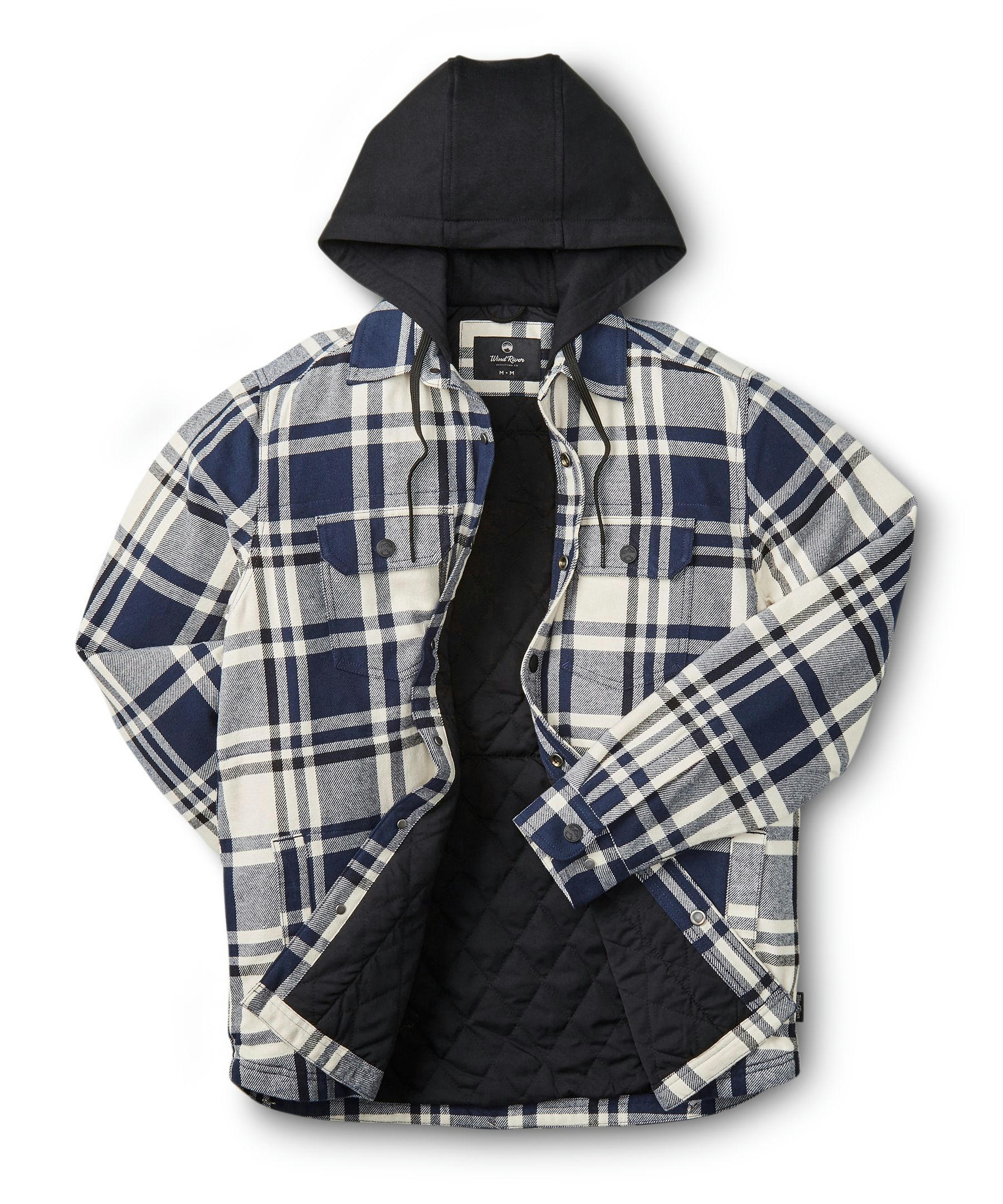 WindRiver Men's Lined T-Max Insulated Flannel Hooded Cotton Shacket