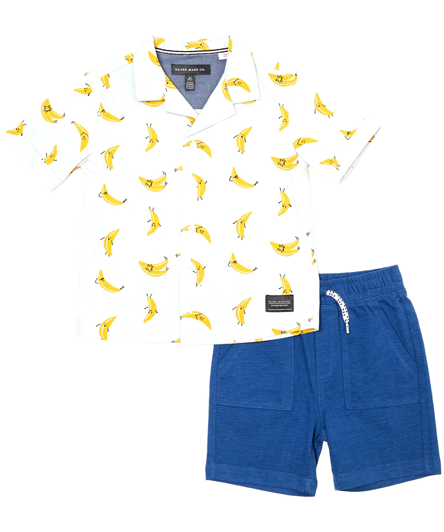 Silver Kids' Short Sleeve AOP Shirt With Pull On Shorts Set