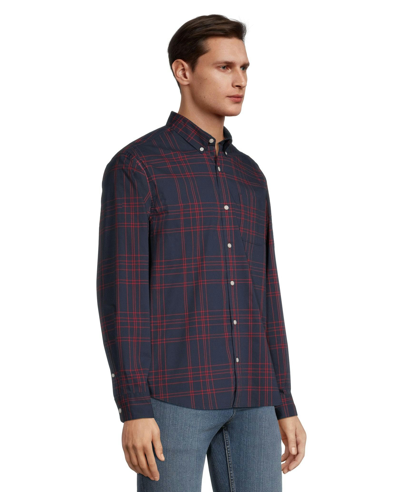 Denver Hayes Men's Long Sleeve Classic Fit Plaid Shirt