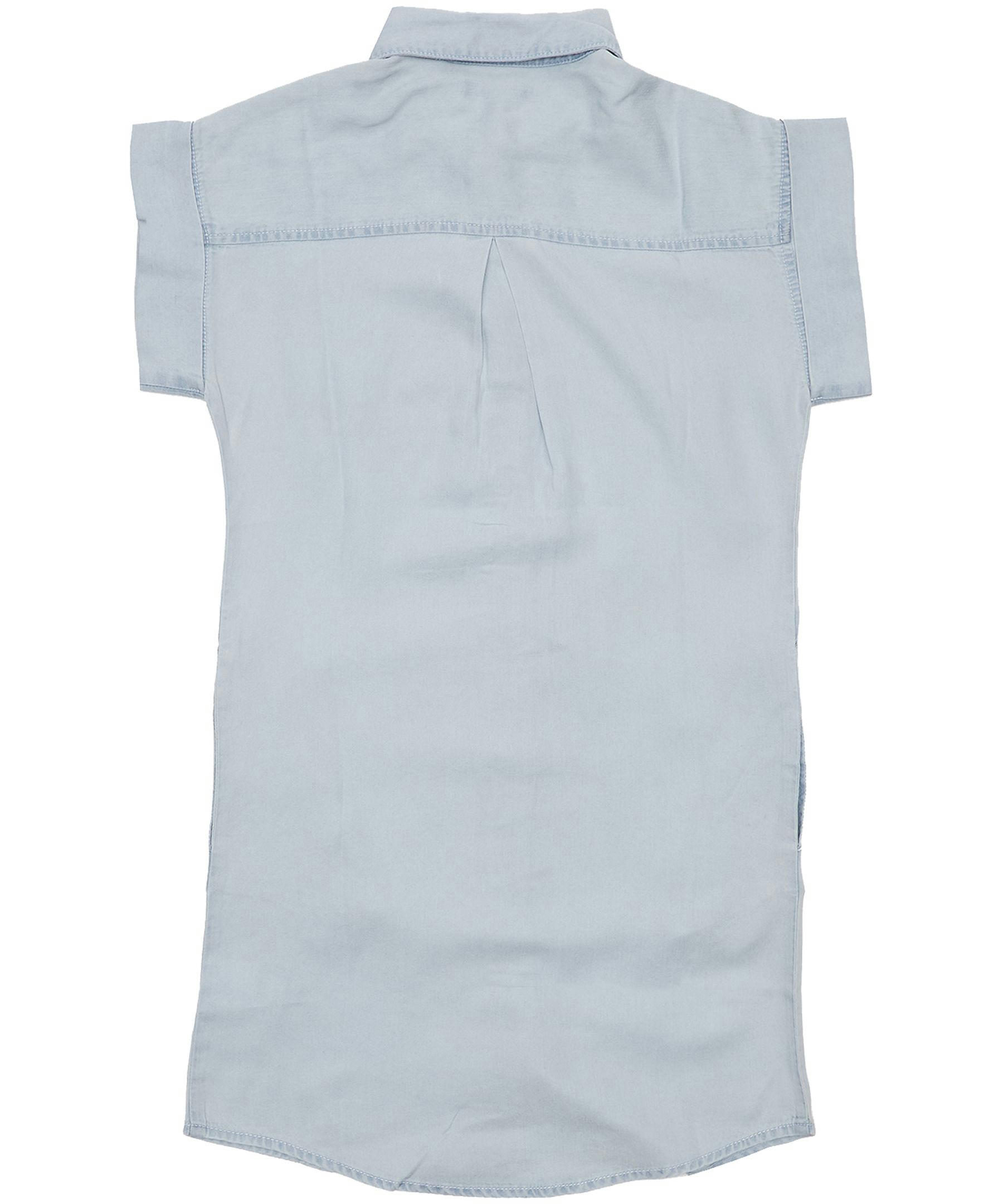 Youth Girls' Short Sleeve Shirt Dress with Chest Pockets - Light Wash