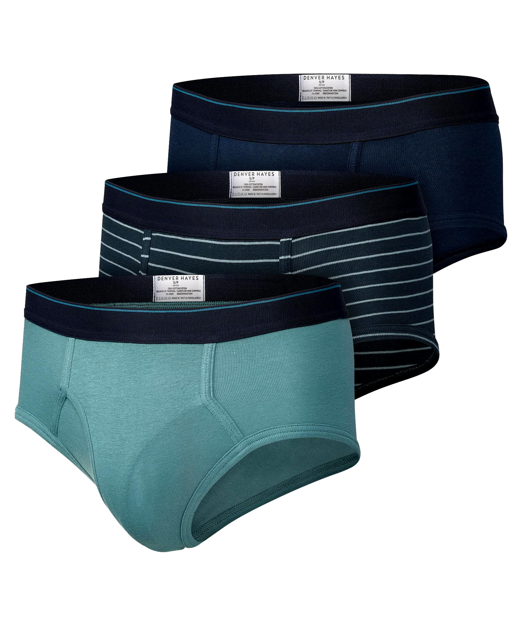 Denver Hayes Men's 3 Pack Yarn Dye Basic Briefs