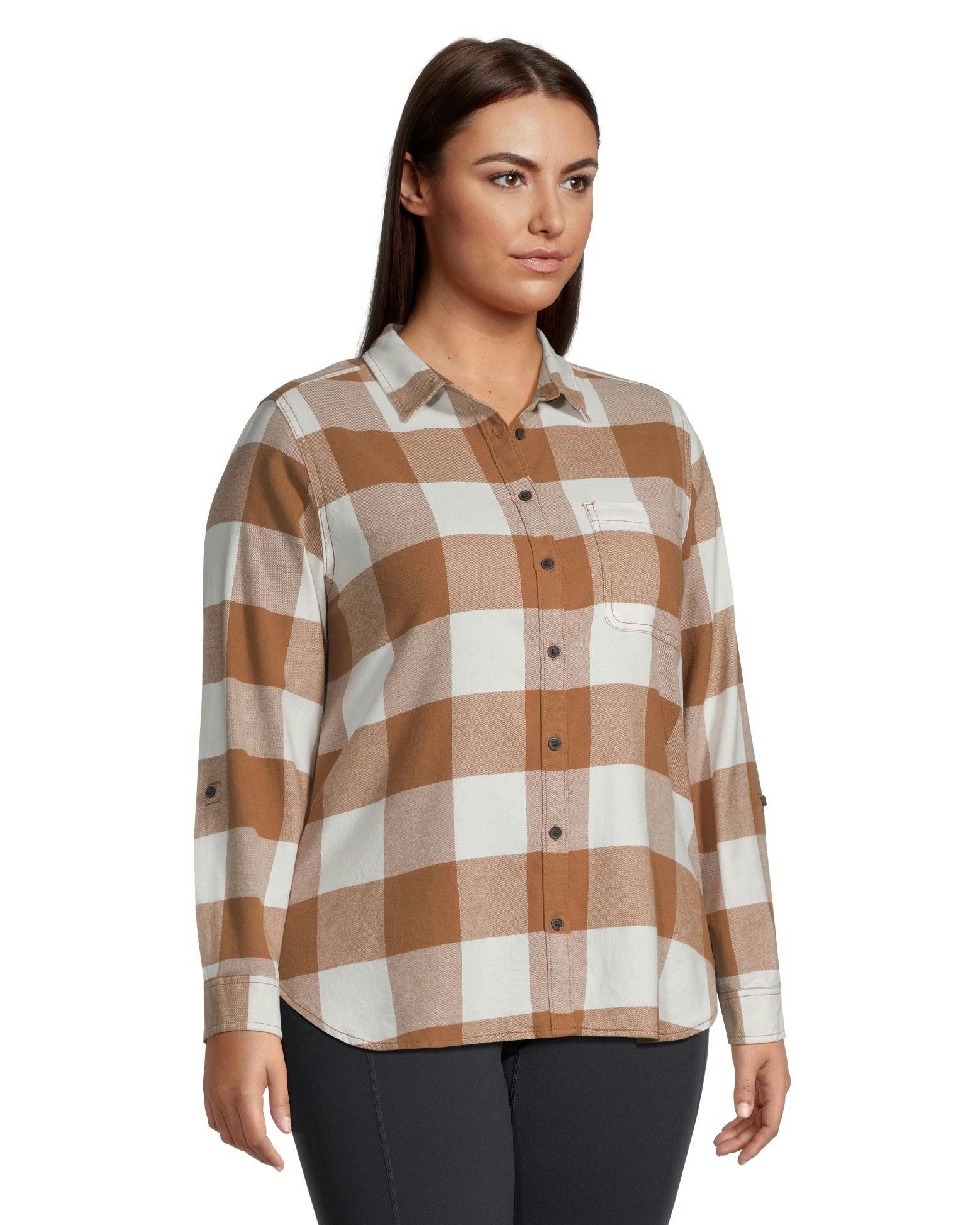 WindRiver Women's Semi-fit Long Sleeve Button Up Soft Brushed Stretch Flannel Shirt