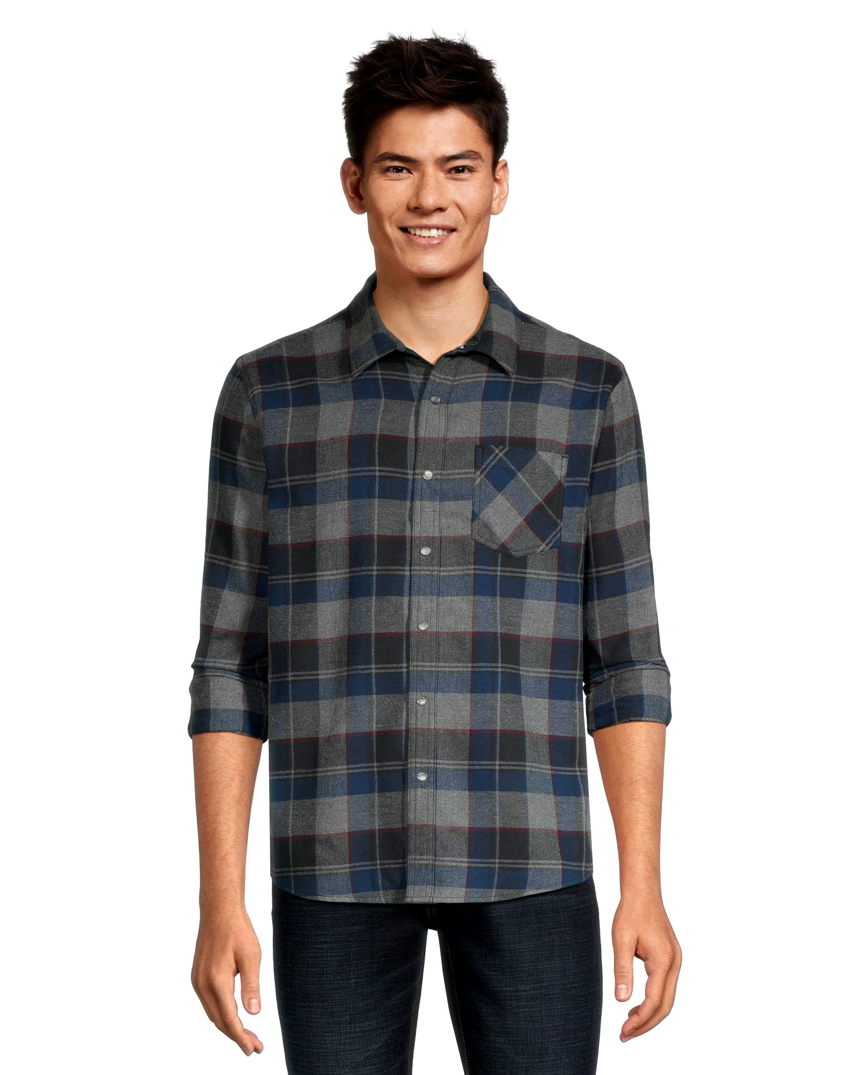 Boston Traders Men's Double Brushed Long Sleeve Snap Flannel Shirt