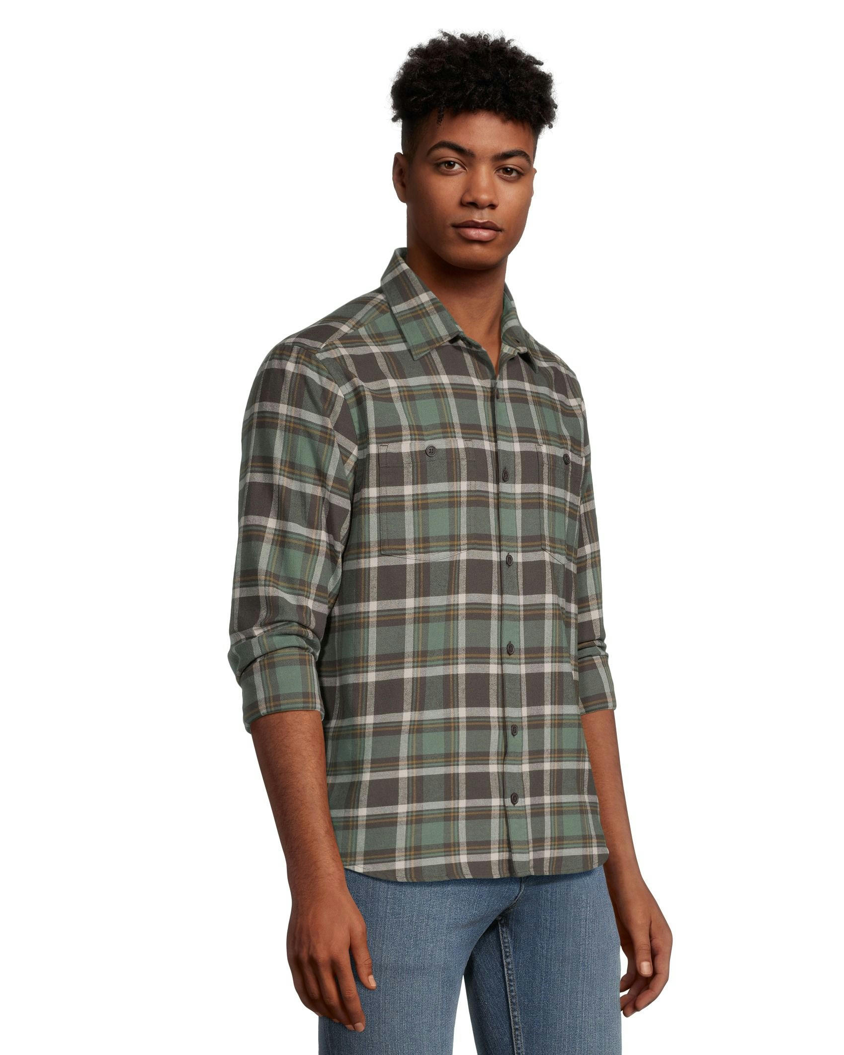 WindRiver Men's Long Sleeve Button Down Basic Stretch Flannel Shirt