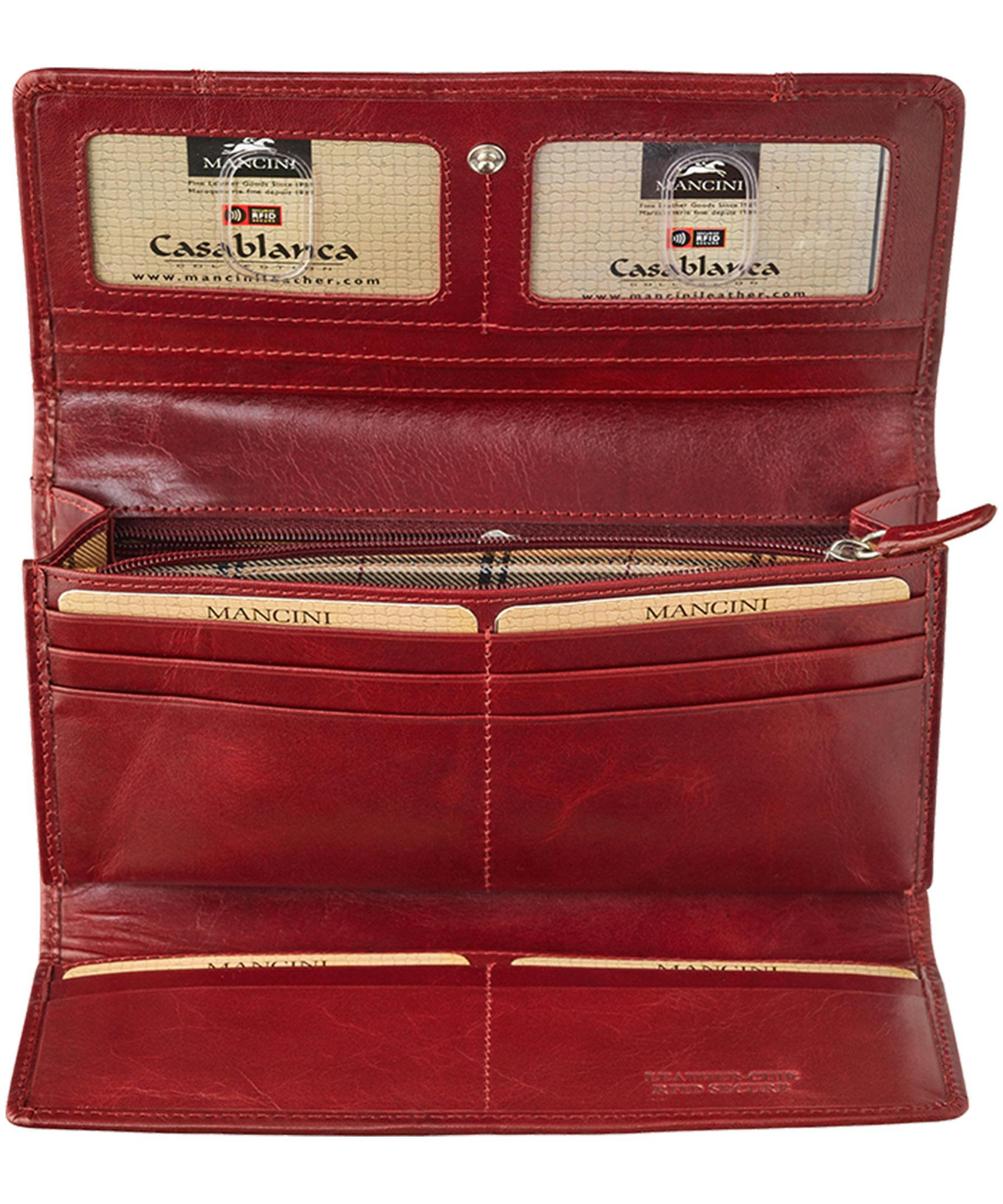 Mancini Leather Goods Women's Casablanca RFID Secure Trifold Wallet Red