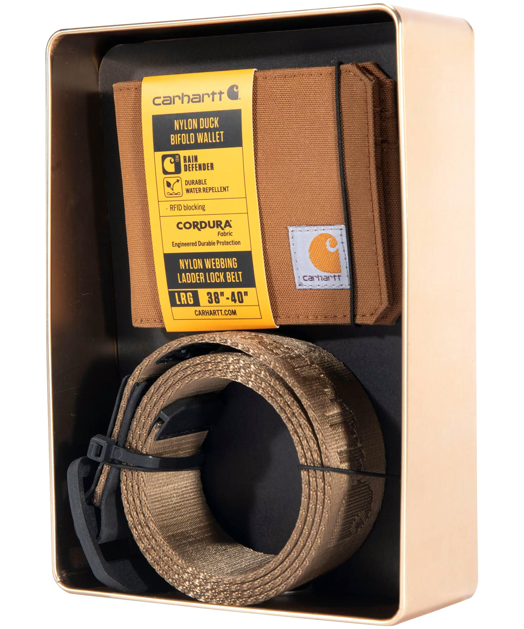 Carhartt Men's Heavy-Duty Nylon Belt & Wallet Gift Set, Brown