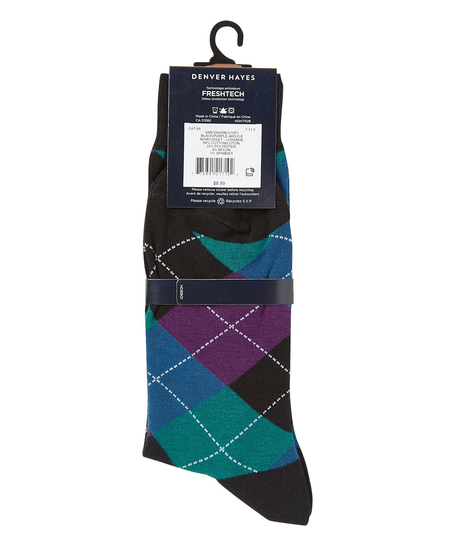 Denver Hayes Men's Novelty Geometric/Striped Crew Casual Sock