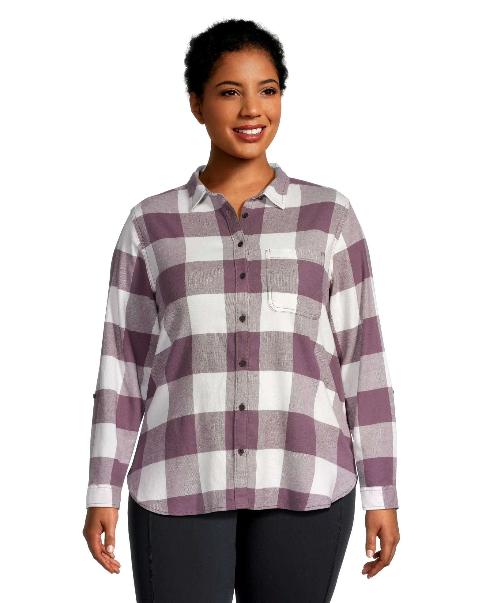 WindRiver Women's Semi-fit Long Sleeve Button Up Soft Brushed Stretch Flannel Shirt