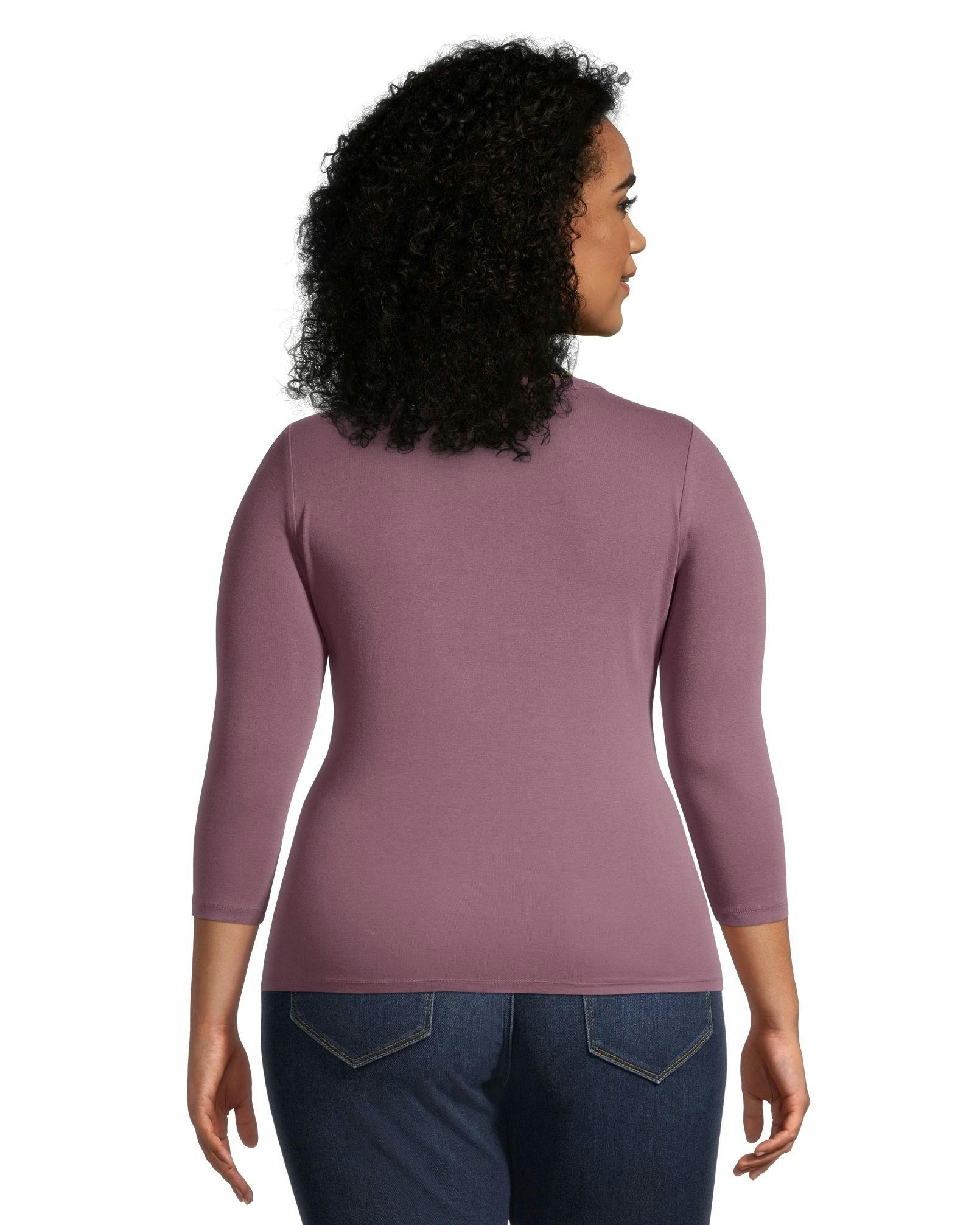 Denver Hayes Women's Three Quarter Sleeve Fitted Henley T Shirt