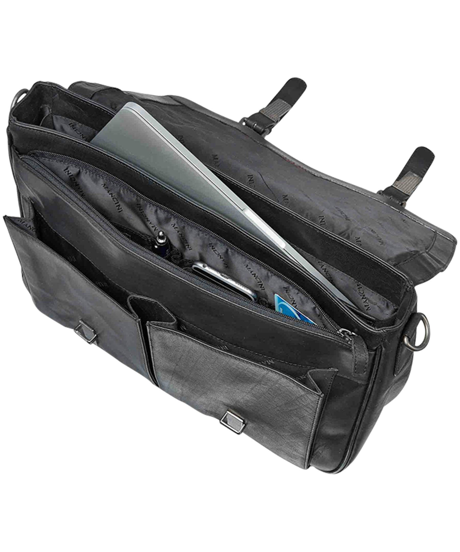Mancini Leather Goods Men's Buffalo Laptop Briefcase Black
