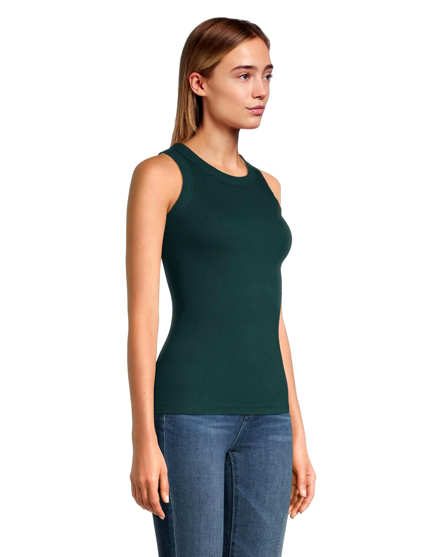 Denver Hayes Women's Fitted High Neck Ribbed Tank Top