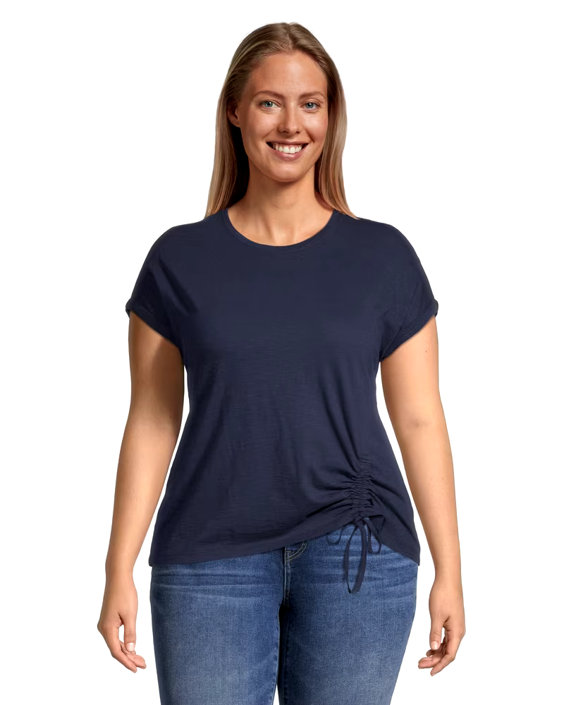 Women's Ruched Semi-Fitted T Shirt with Extended Shoulders