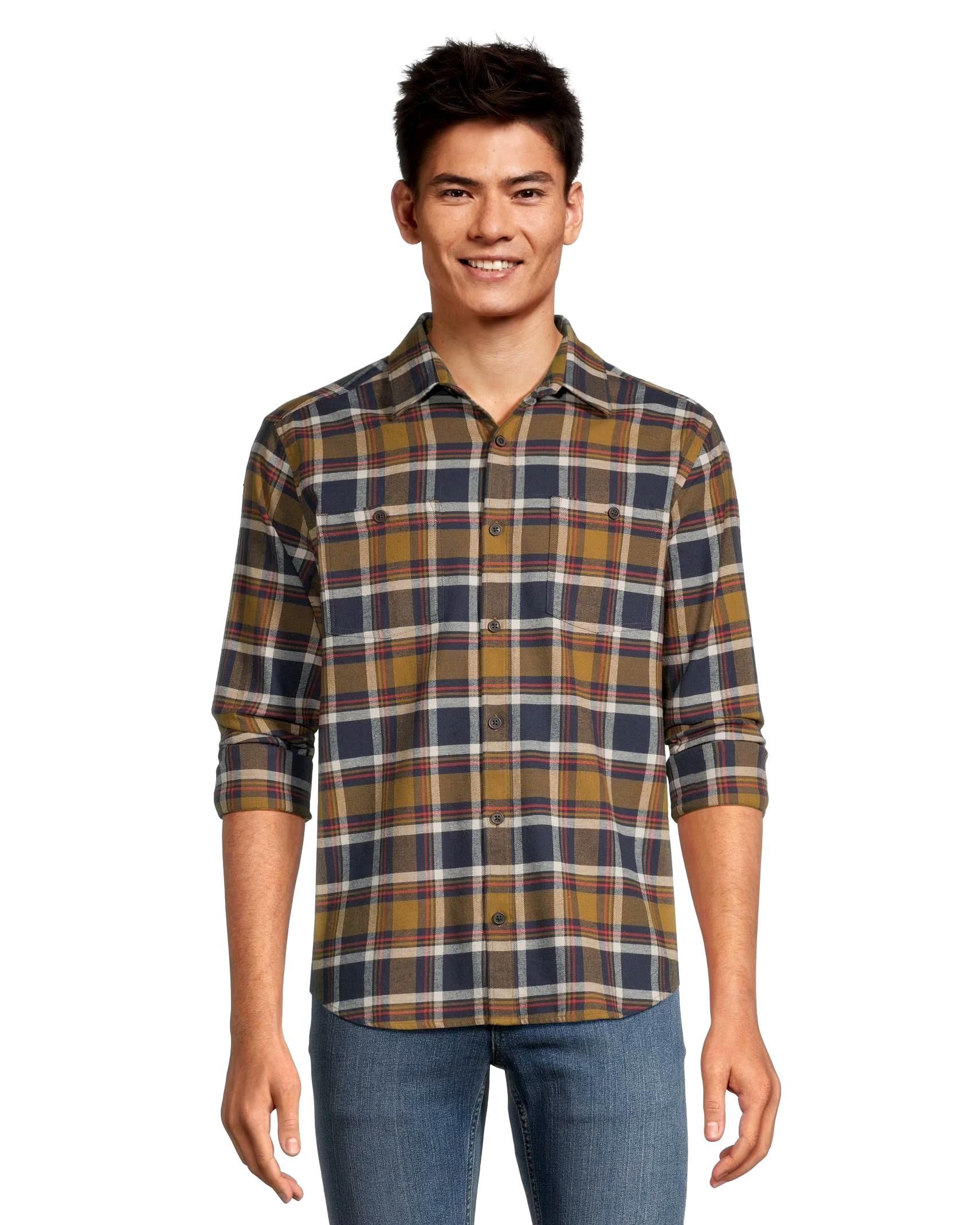 WindRiver Men's Long Sleeve Button Down Basic Stretch Flannel Shirt