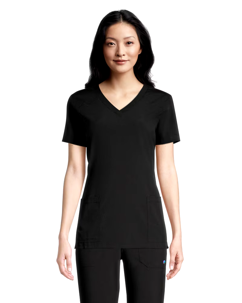 Scrubletics Women's V Neck Racer Back Scrub Top - Black