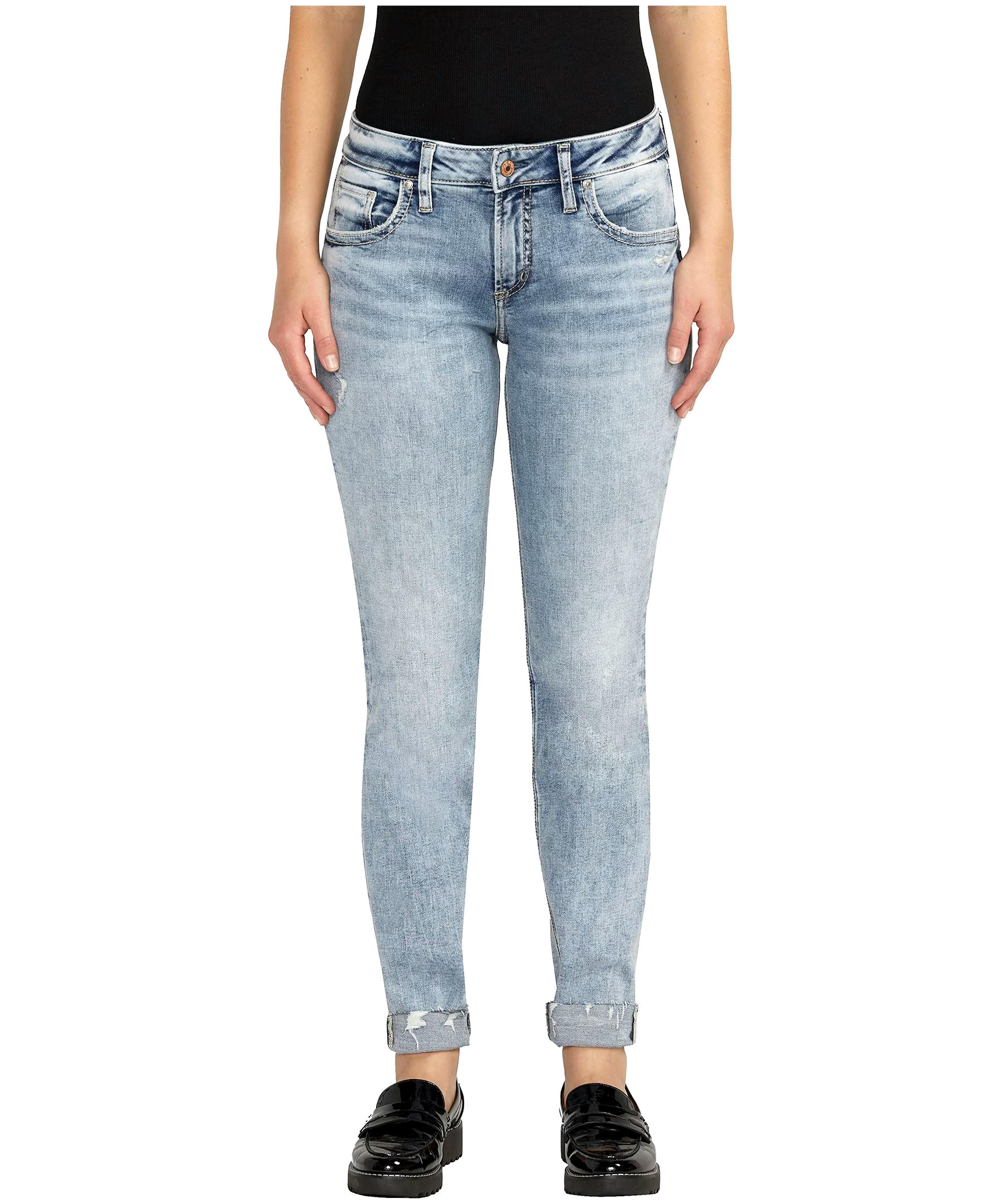 Silver Women's Boyfriend Mid Rise Curvy Fit Slim Leg Jeans