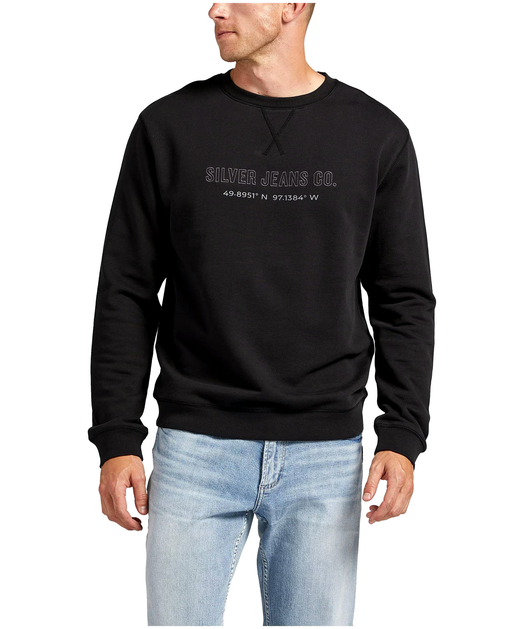 Silver Men's Cotton Fleece Logo Crewneck Sweatshirt