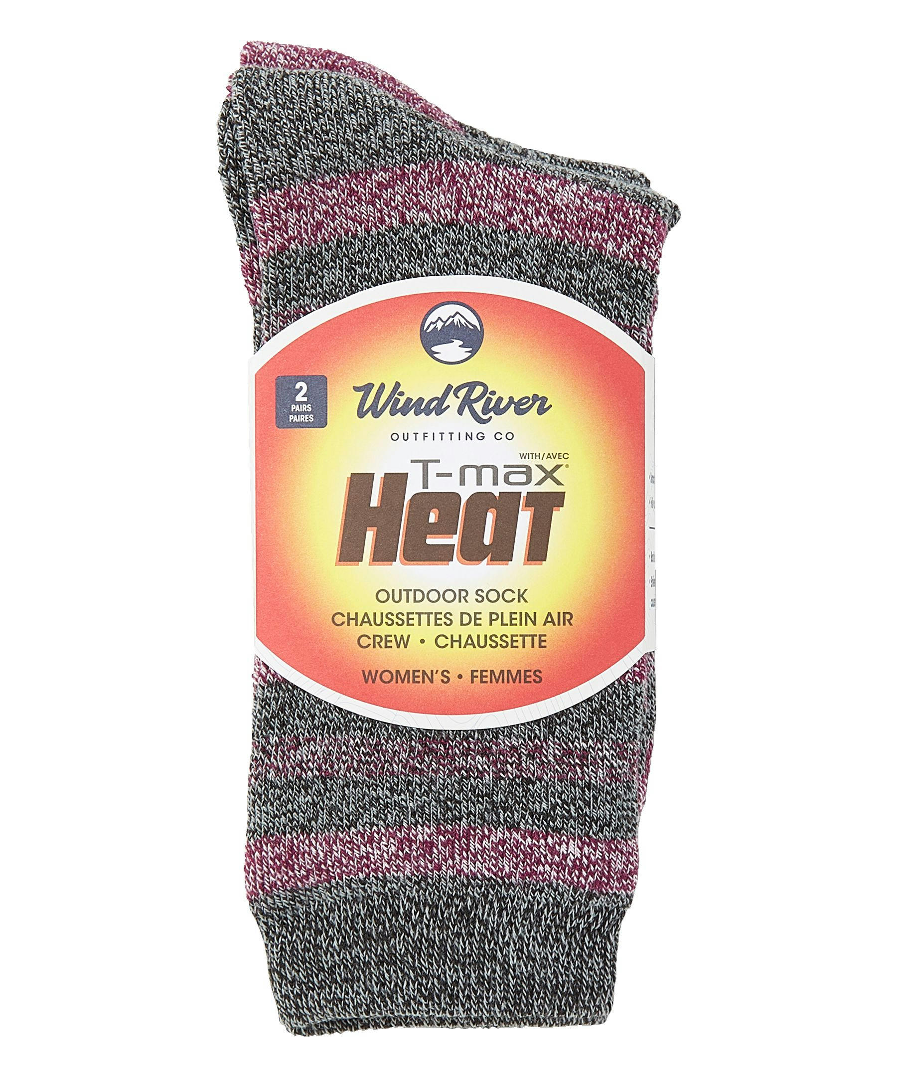 WindRiver Women's T-Max 2 Pack Outdoor Striped Crew Socks