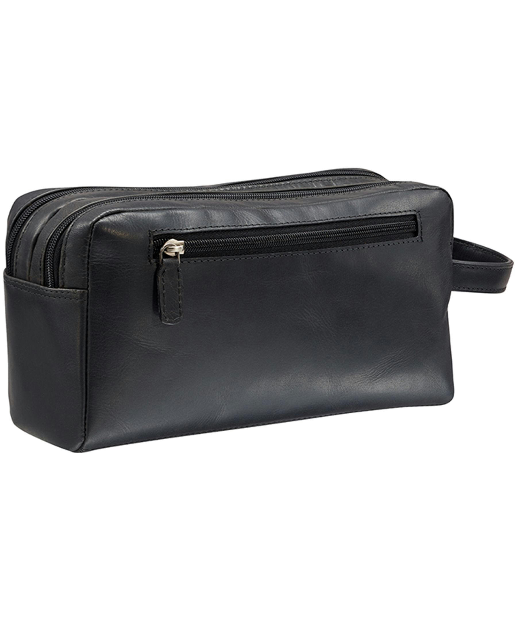 Mancini Leather Goods Men's Buffalo Double Zip Toiletry Kit Black
