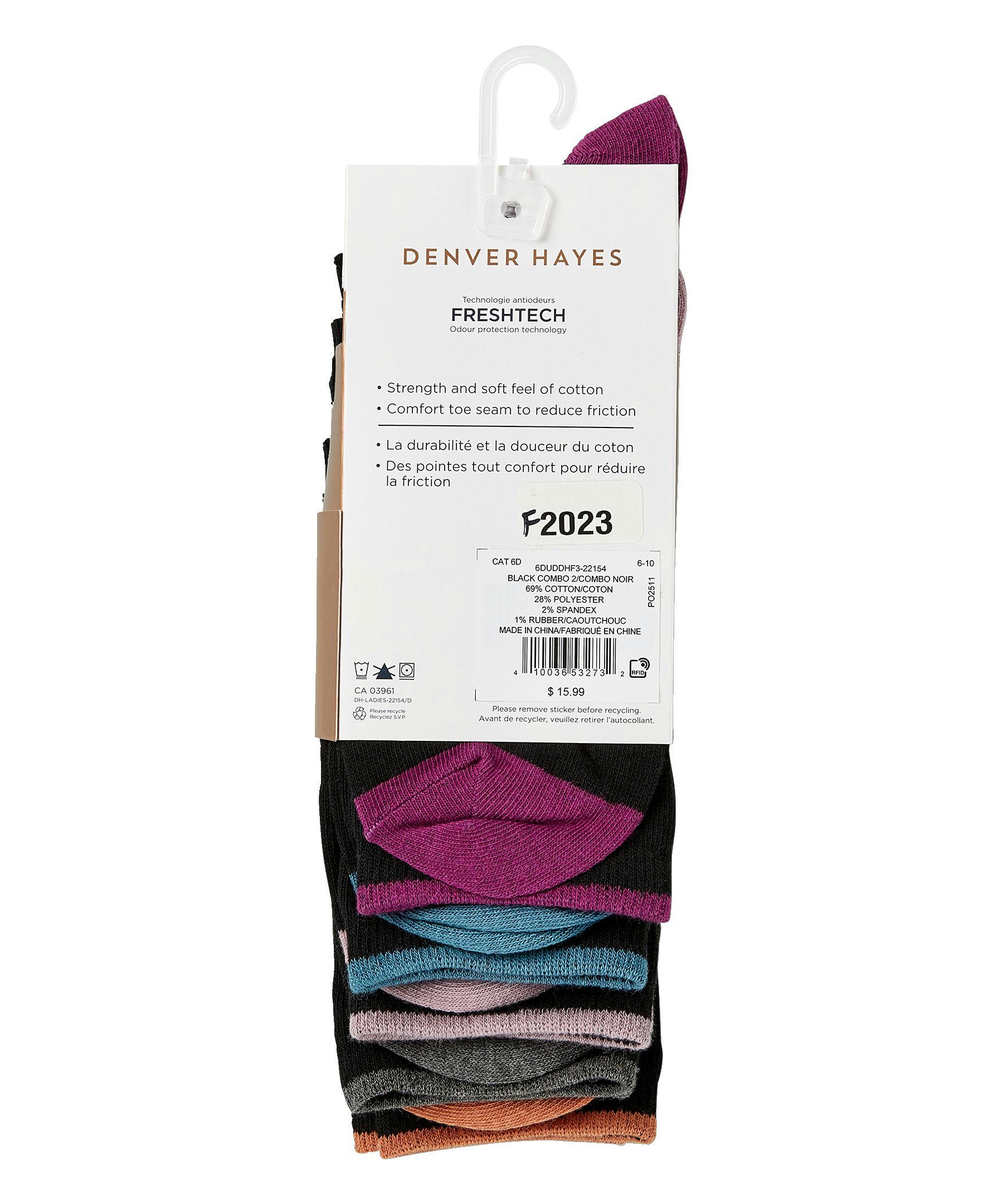 Denver Hayes Women's 5 Pack Freshtech Crew Socks