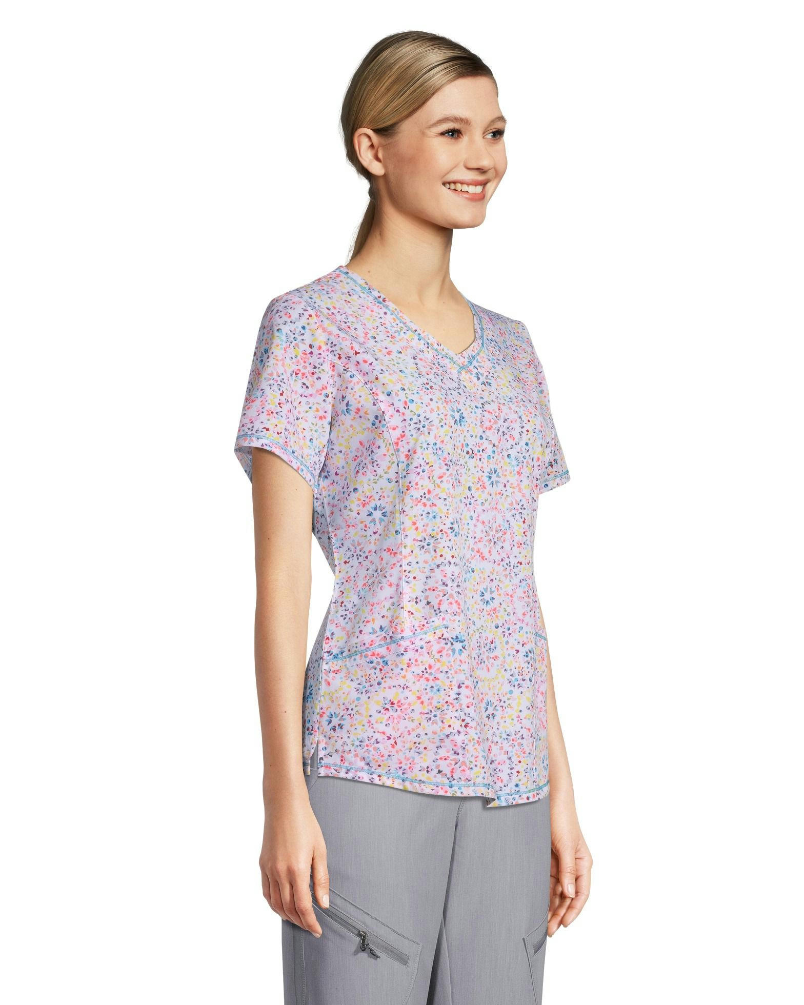 HEALTH PRO Women's Curved V-Neck Print Scrub Top