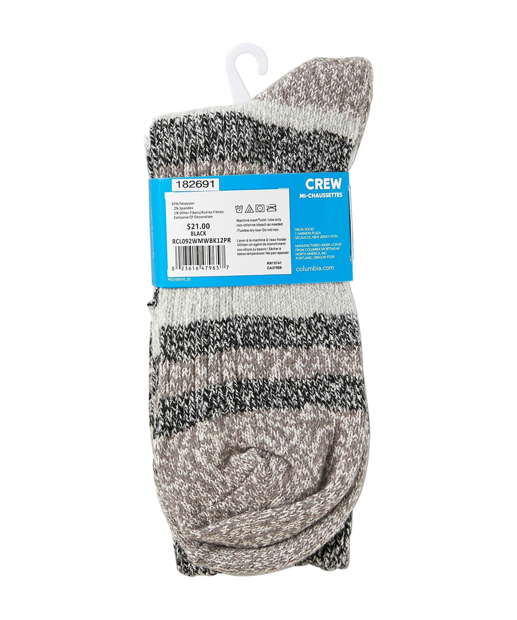 Columbia Women's 2-Pack Super Soft Canyon Stripe Crew Sock