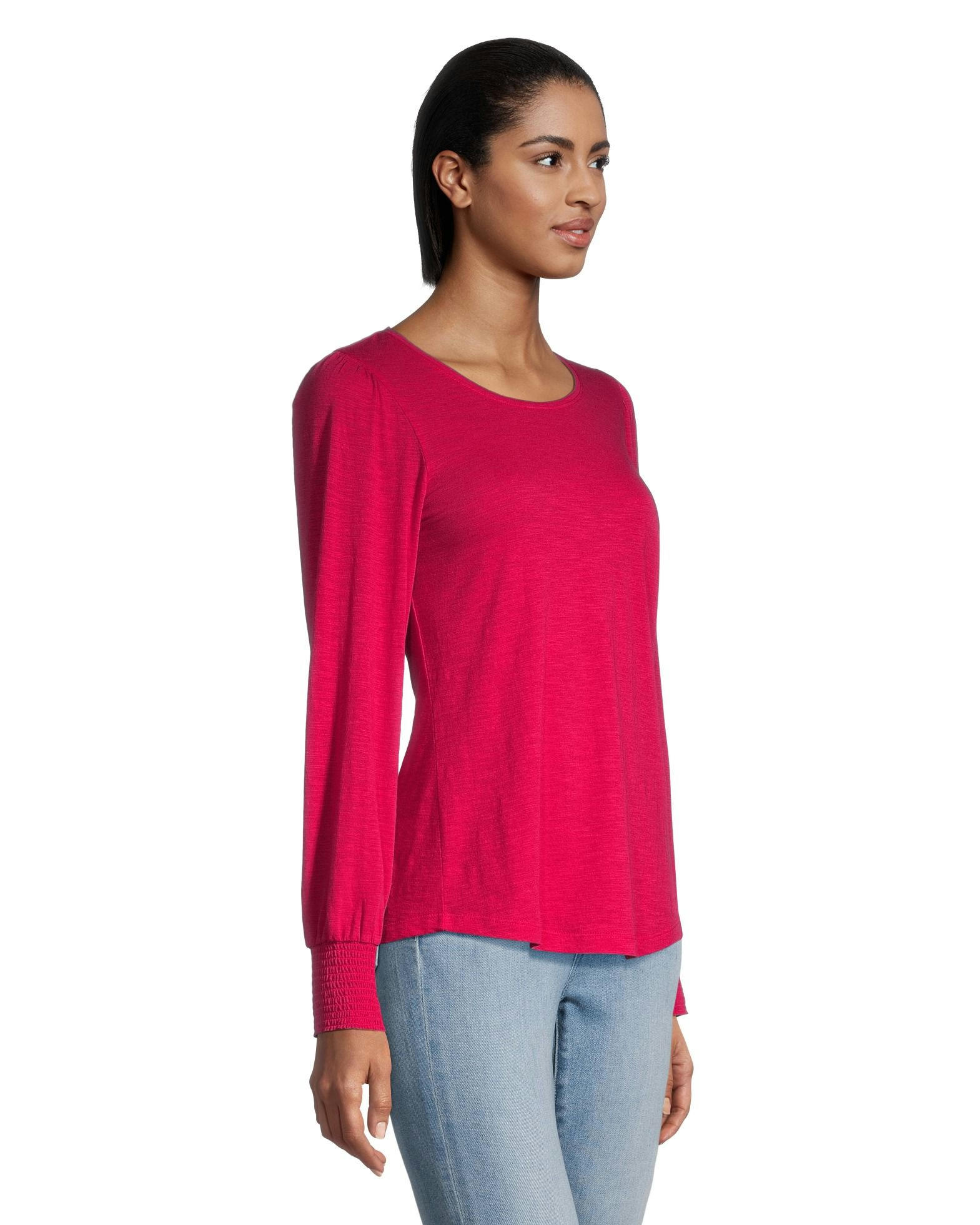 Denver Hayes Women's Semi Fitted Long Sleeve Gathered T Shirt