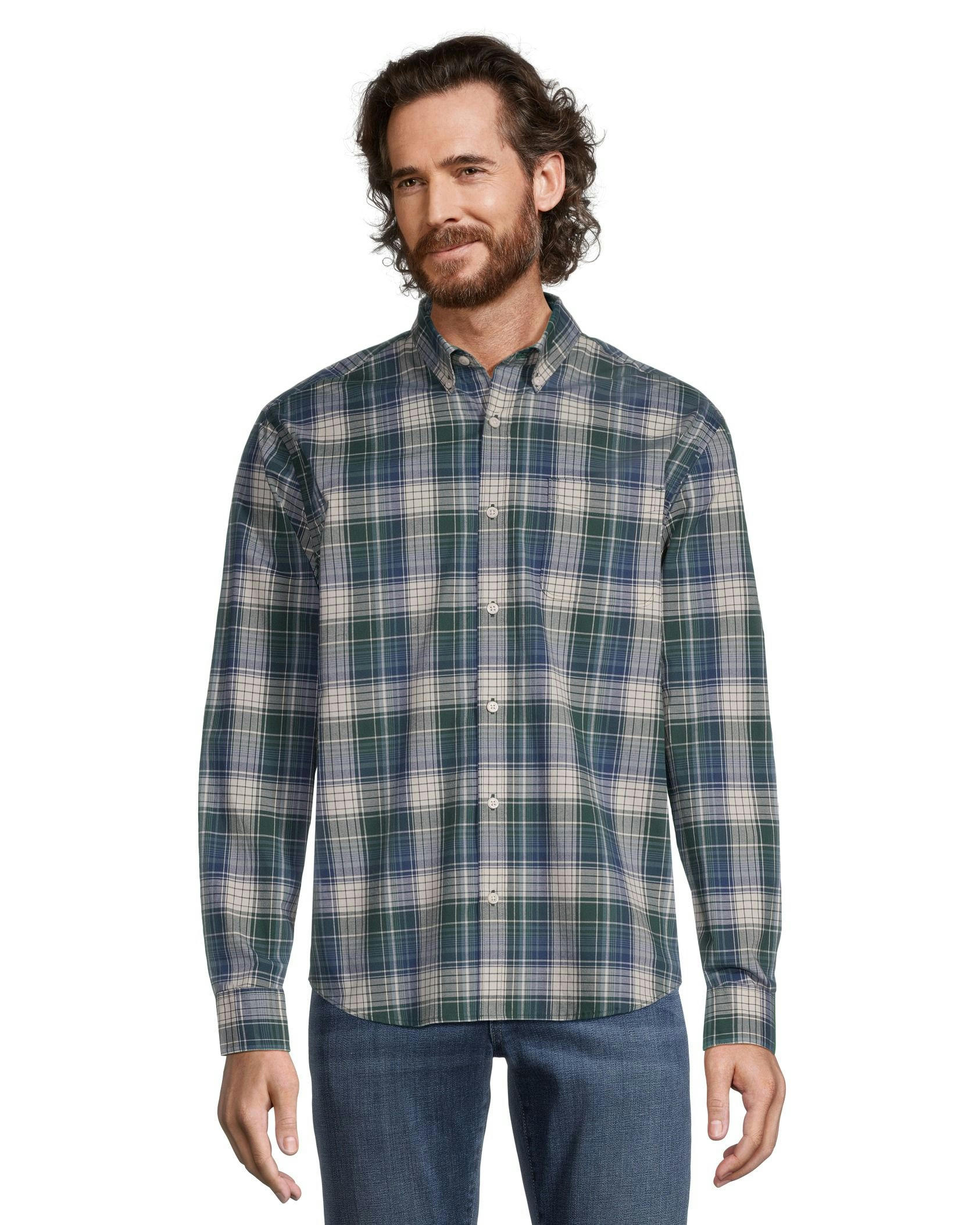 Denver Hayes Men's Long Sleeve Classic Fit Plaid Shirt