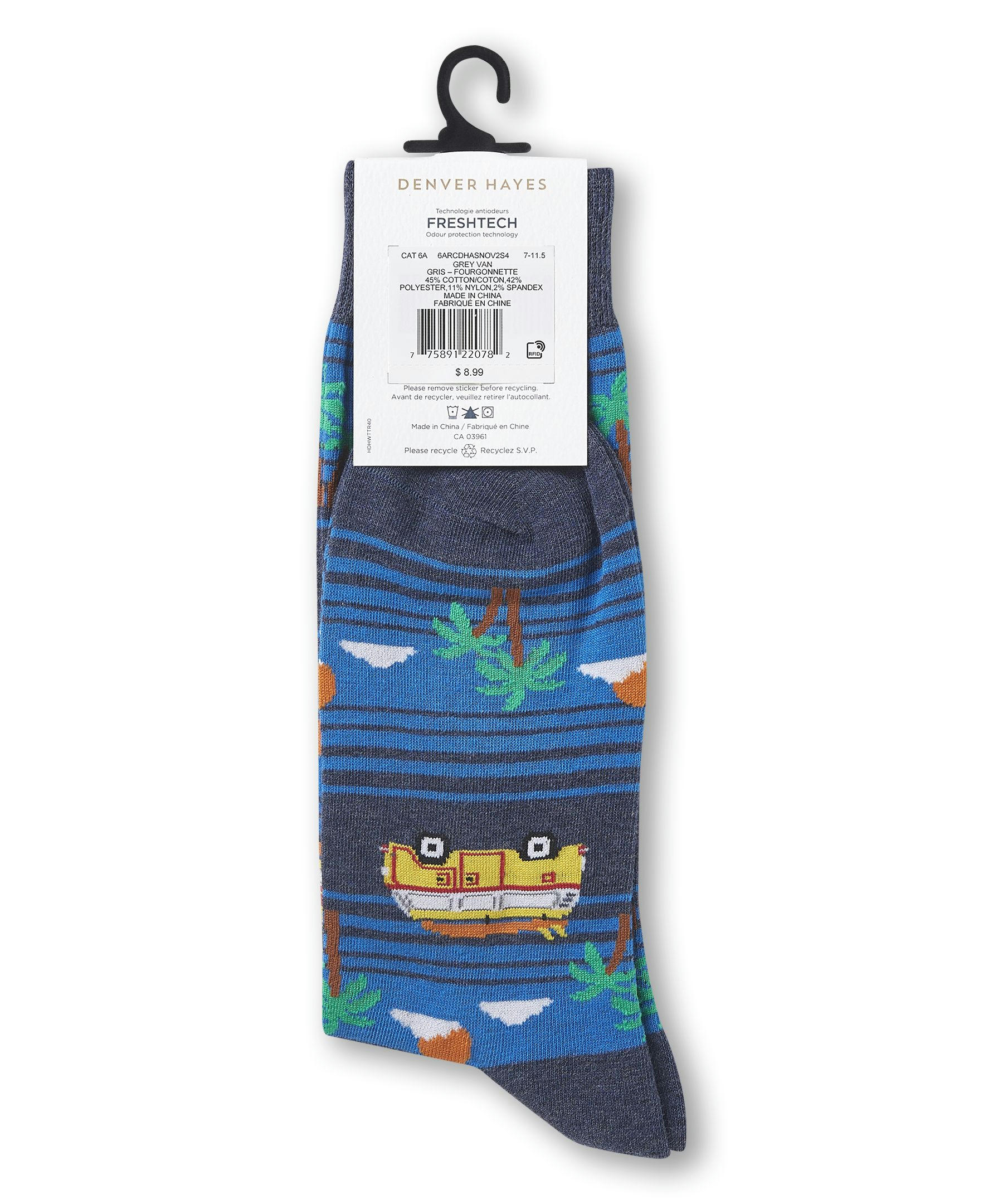 Denver Hayes Men's FRESHTECH® Tropical Pattern Casual Crew Socks