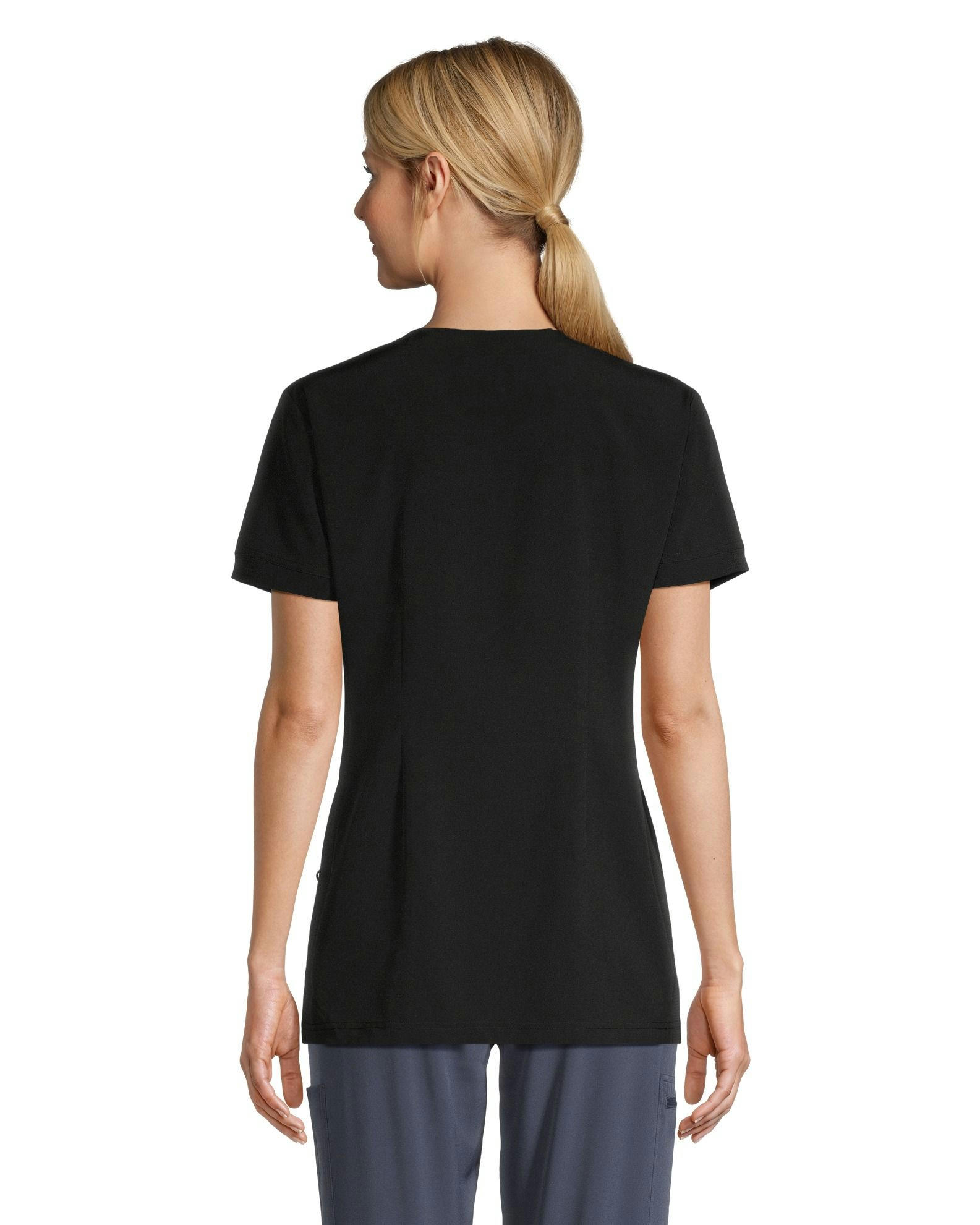 Scrubletics Women's V-Neck Athletic Kangaroo Pocket Scrub Top - Black