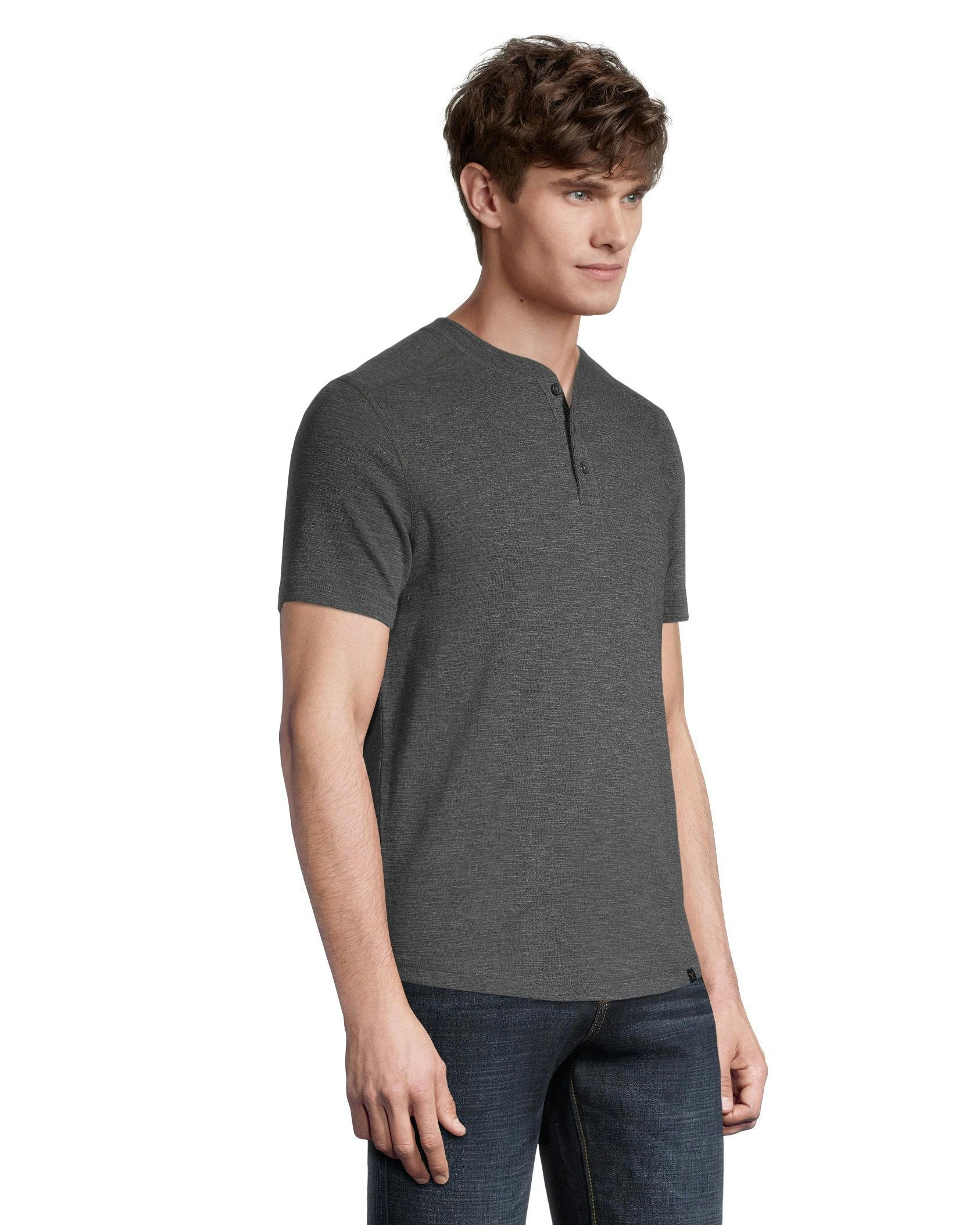 Denver Hayes Men's Short Sleeve Modern Fit 3-Button Slub Finish Cotton Henley Shirt