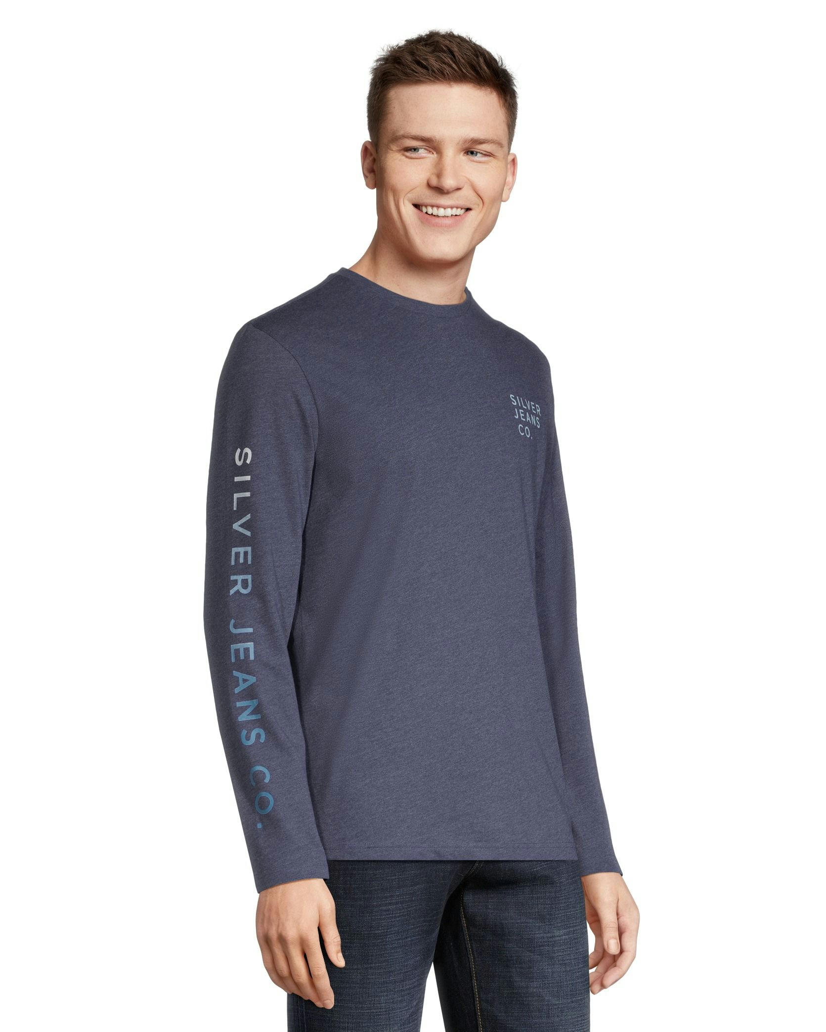 Silver Men's Long Sleeve Logo T Shirt