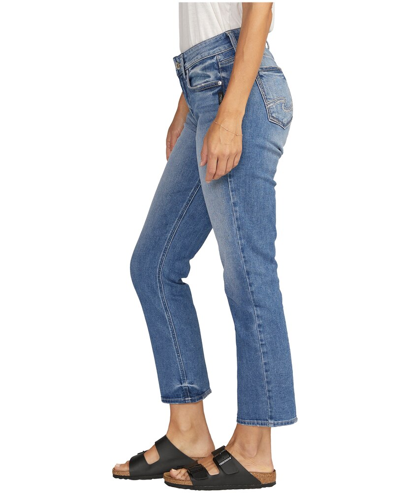 Silver Women's Elyse Curvy Fit Mid Rise Straight Leg Crop Jeans