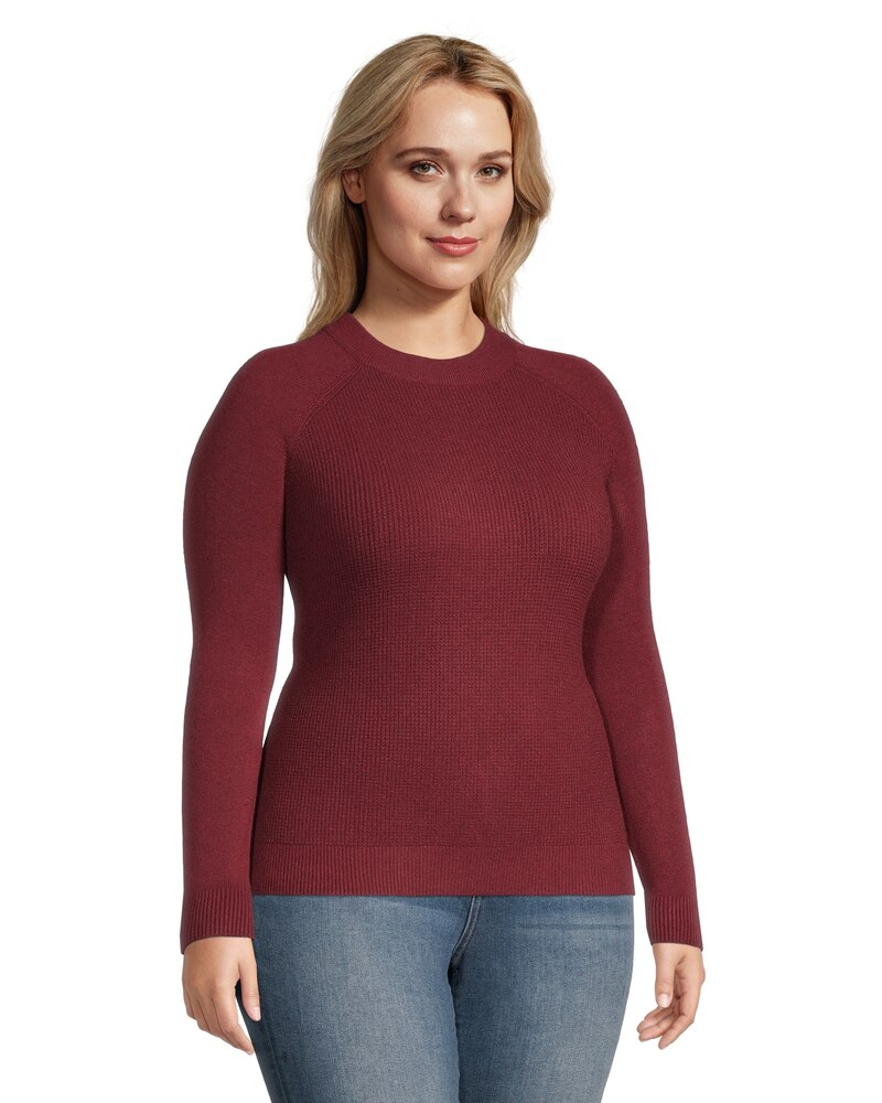 Denver Hayes Women's Cozy Waffle Knit Fitted Crewneck Pullover Sweater