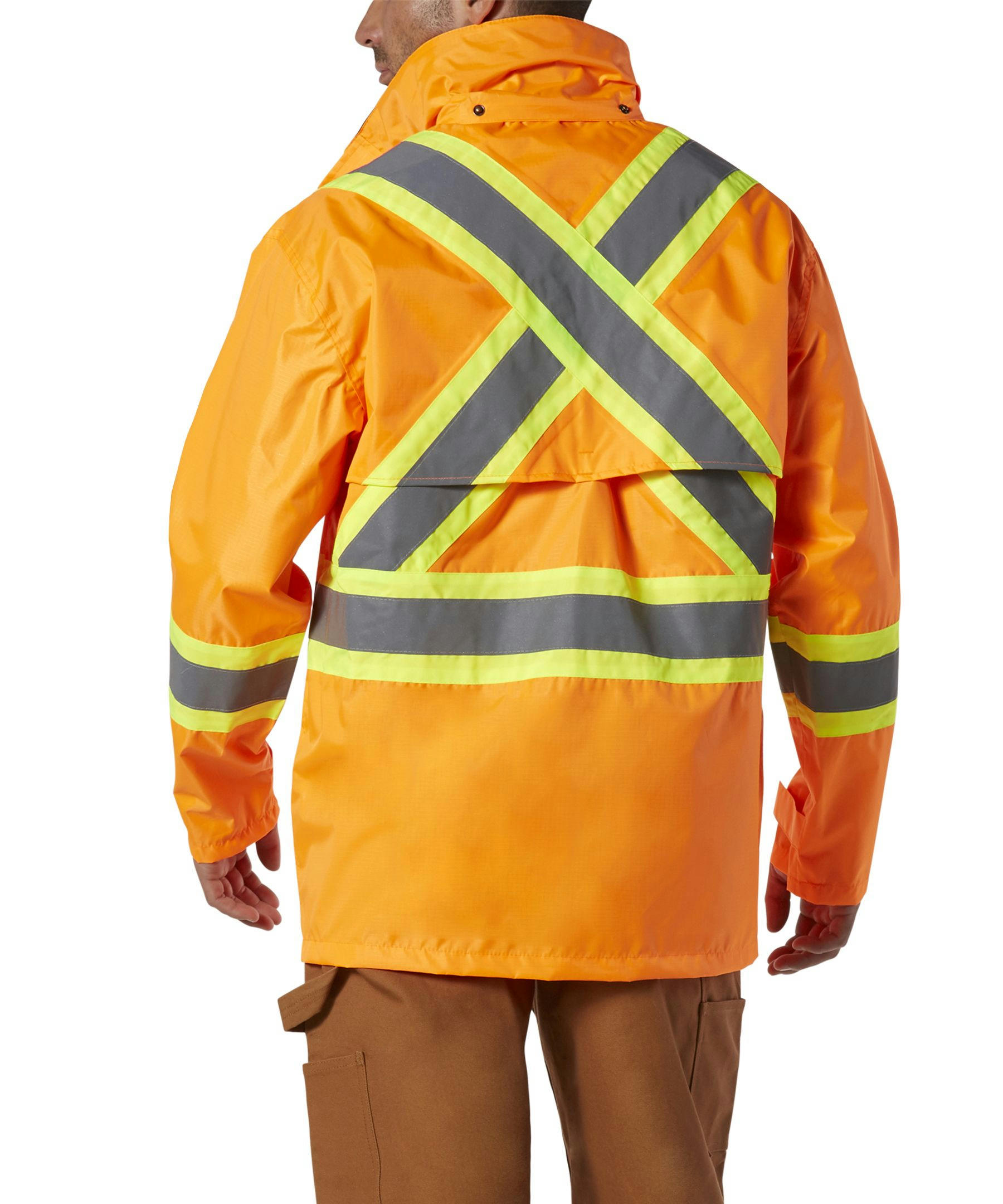 Open Road Men's Hi-Vis 150D Unlined Waterproof and Windproof Safety Rain Jacket