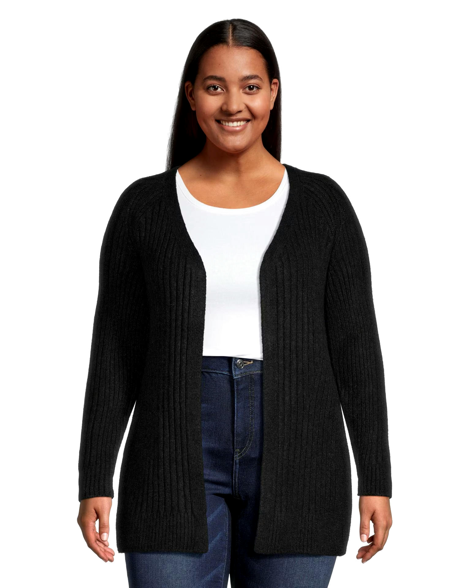 Denver Hayes Women's Luxe Relaxed Fit Ribbed Easy Open Cardigan