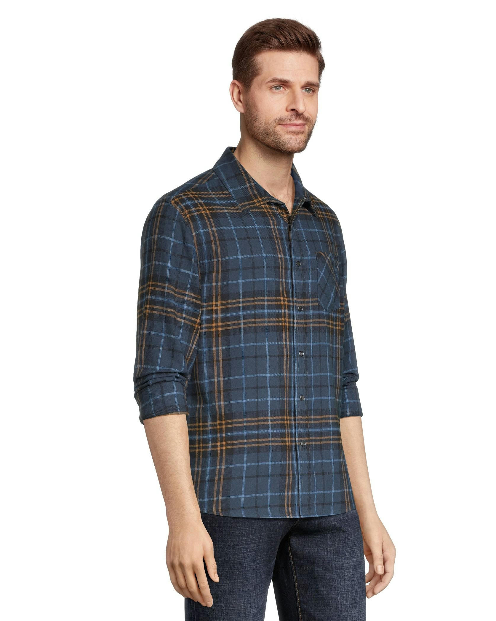 Boston Traders Men's Double Brushed Long Sleeve Snap Flannel Shirt