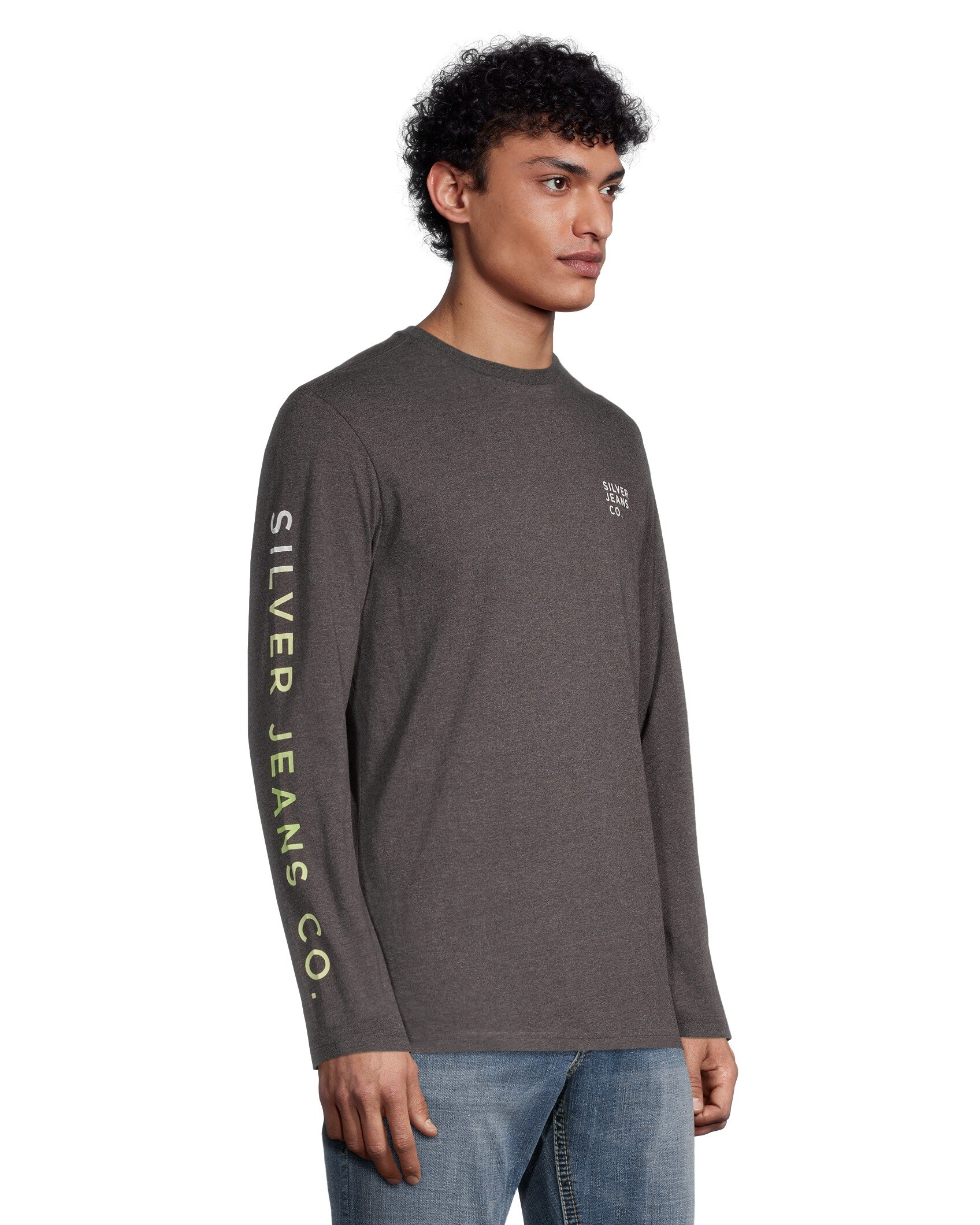 Silver Men's Long Sleeve Crewneck Graphic T Shirt