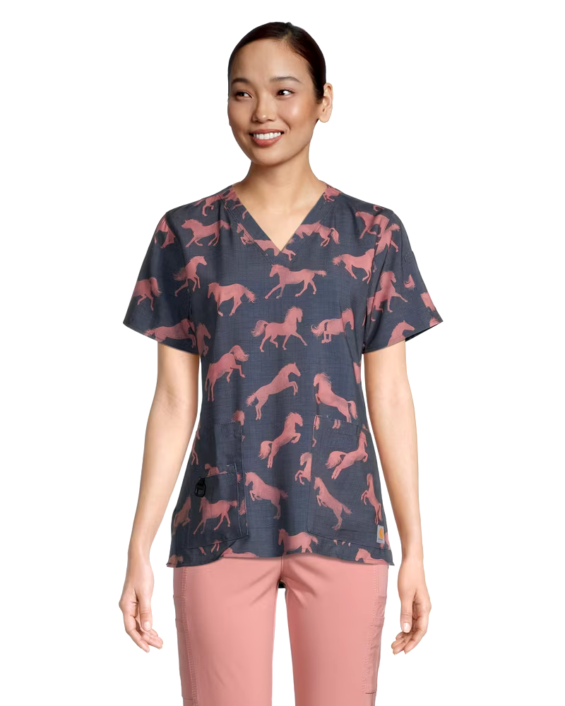 Carhartt Women's Rugged Flex Printed Scrub Top - Stallion Step