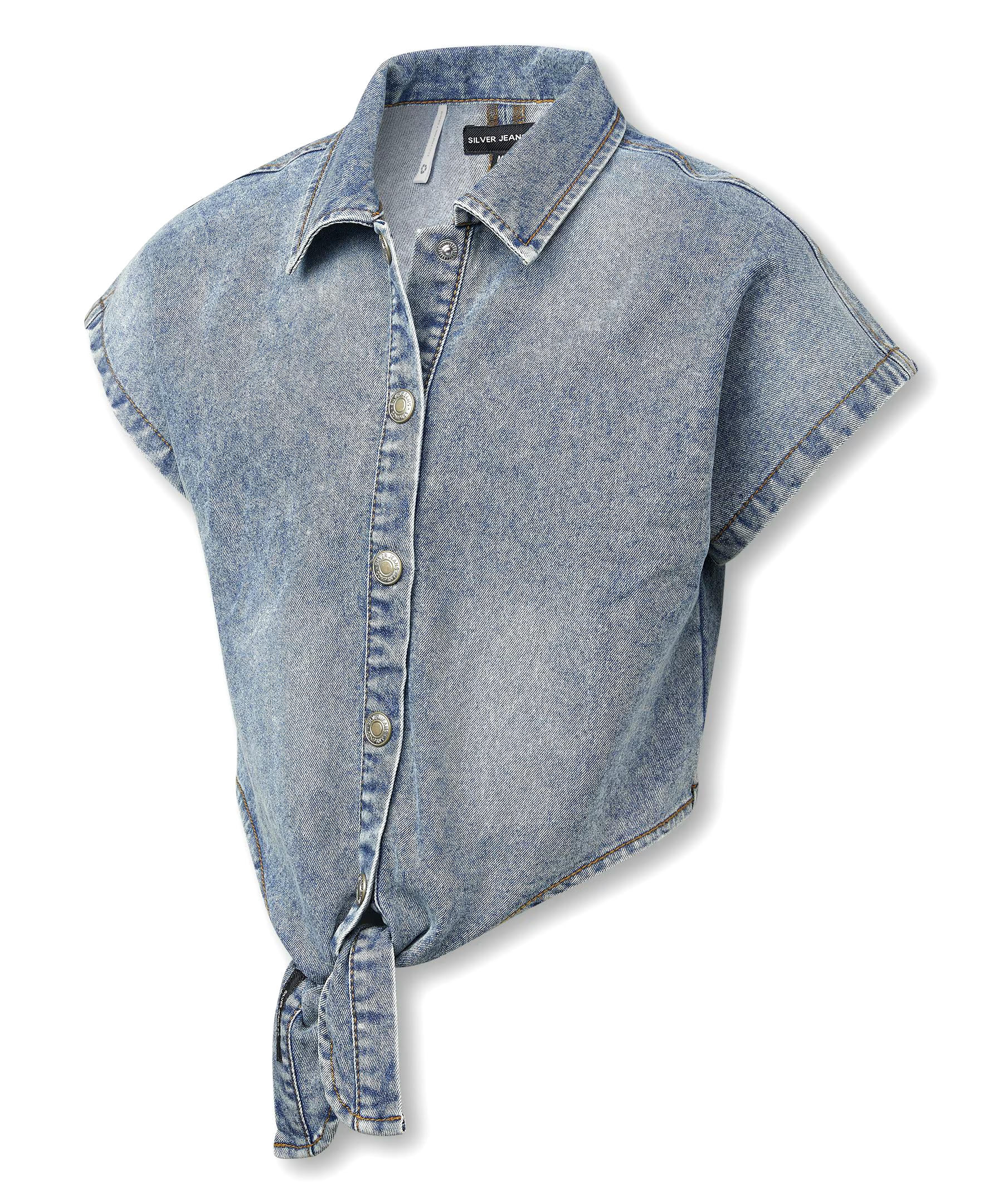 Silver Kids' Front Knot Denim Short Sleeve Shirt