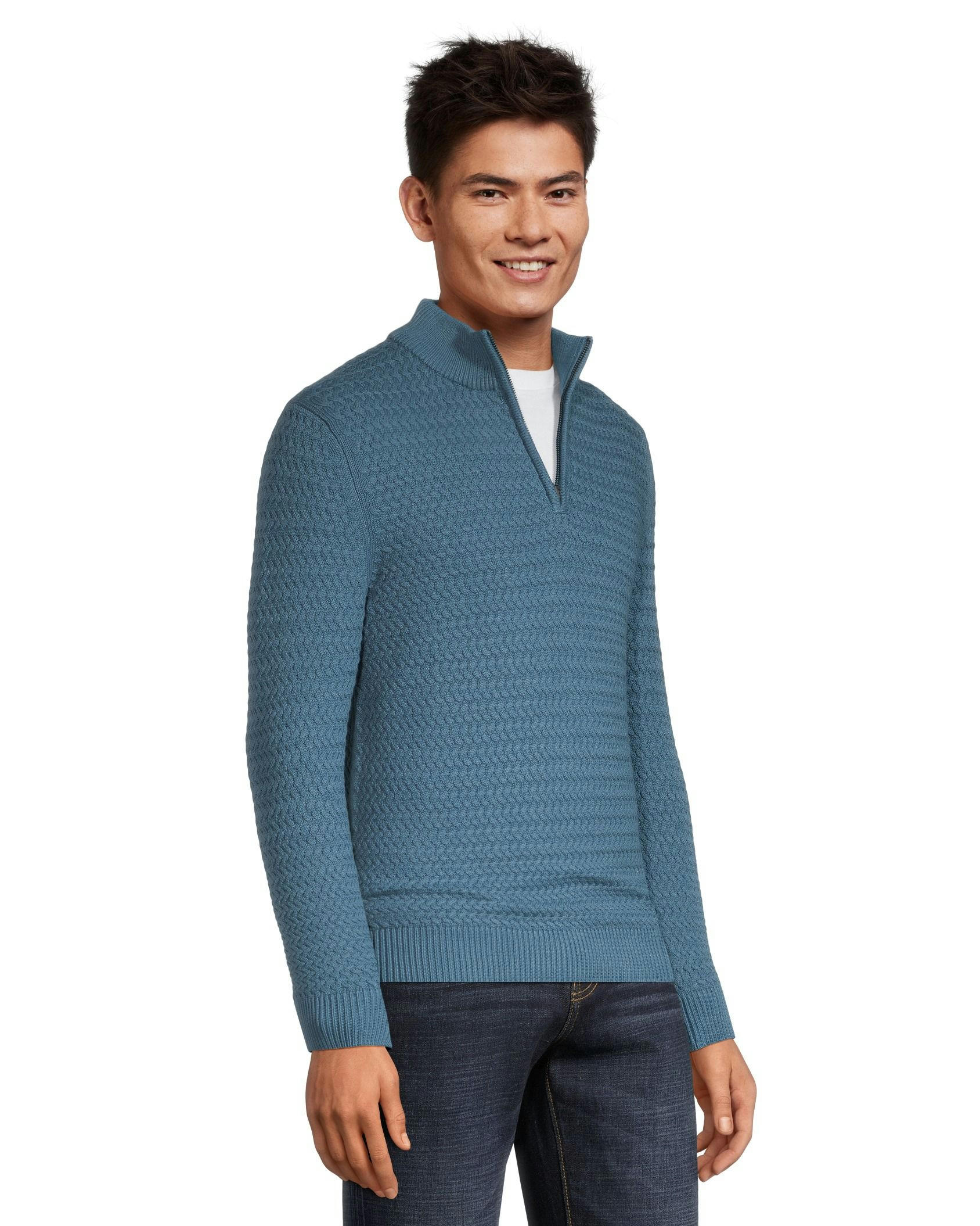 Denver Hayes Men's Rope Stitch Quarter Zip Mockneck Sweater