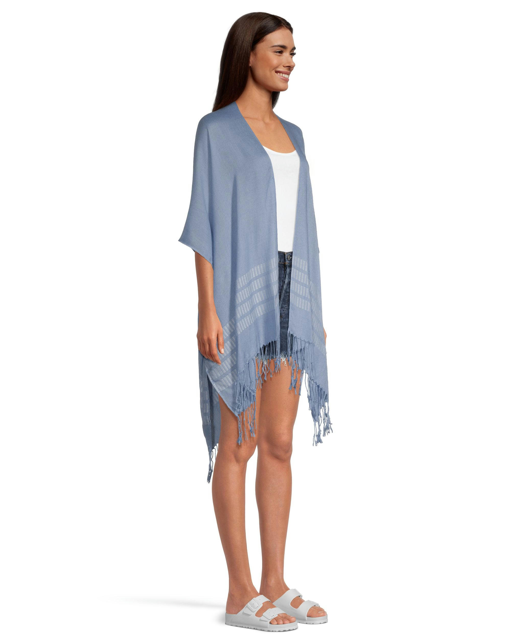 FarWest Women's Striped Edge Ruana