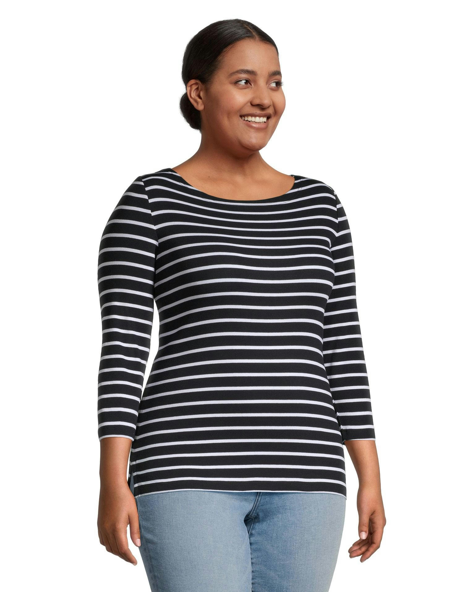 Denver Hayes Women's Fitted Three Quarter Sleeve Boatneck Shirt