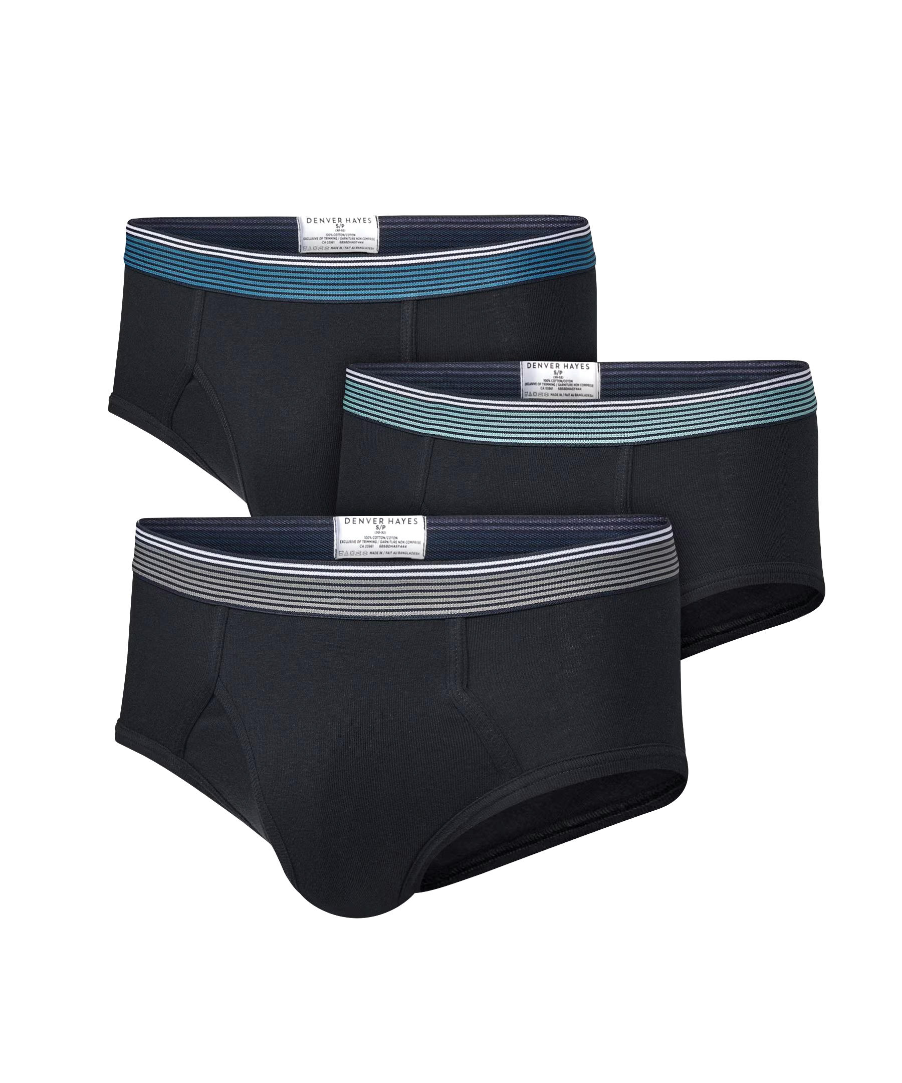 Denver Hayes Men's 3 Pack Cotton Basic Briefs - Black