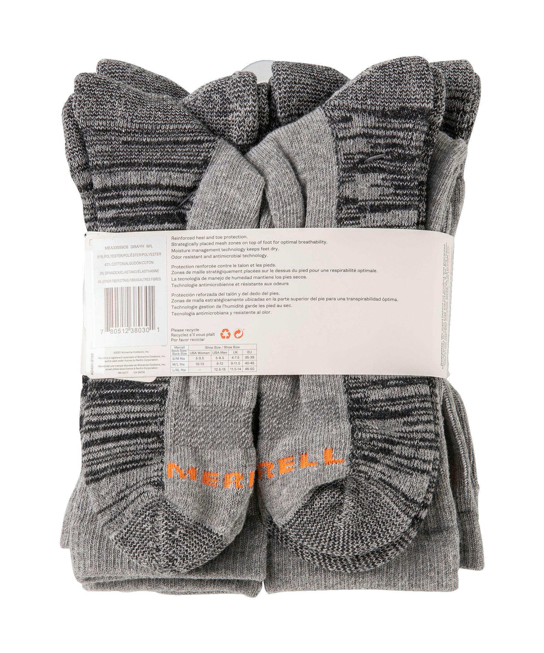 Merrell Men's 6-Pack Everyday Work Crew Socks