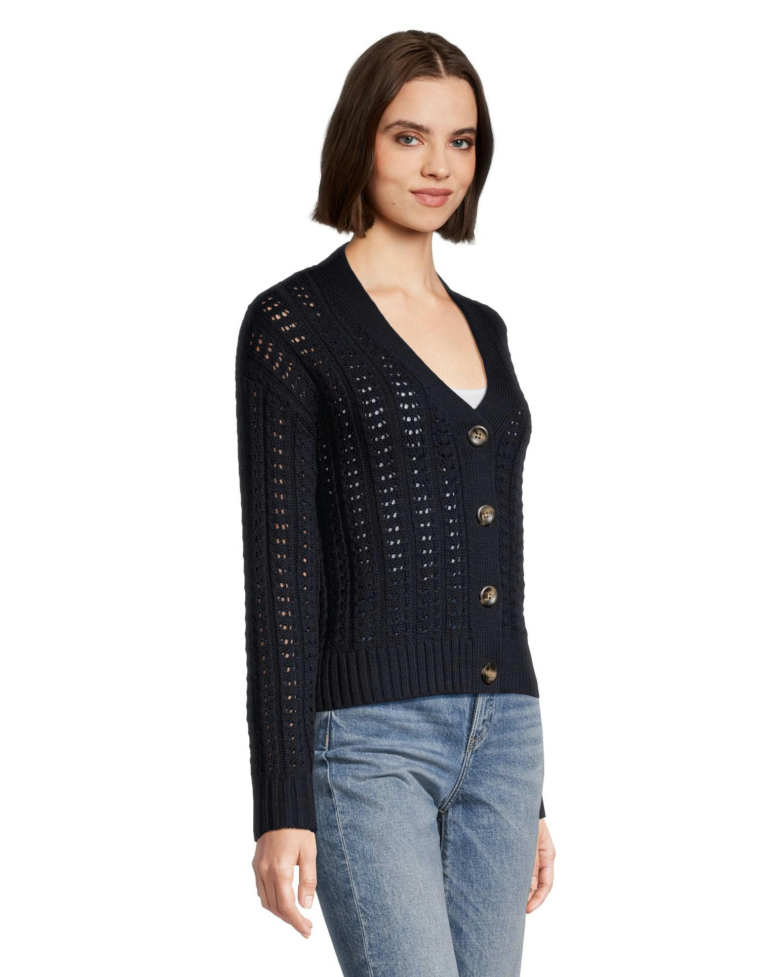 Denver Hayes Women's Semi Fitted Drop Shoulder Button Up Cardigan