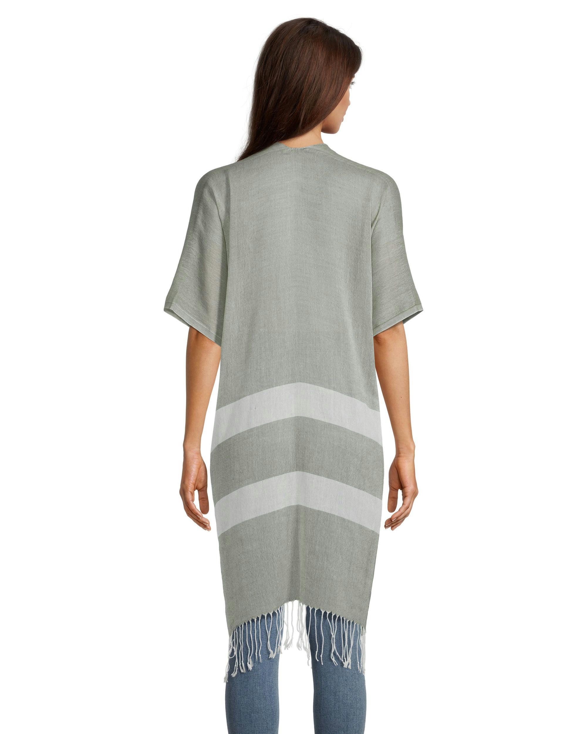 Denver Hayes Women's Striped Ruana Tassel Edge Coverup